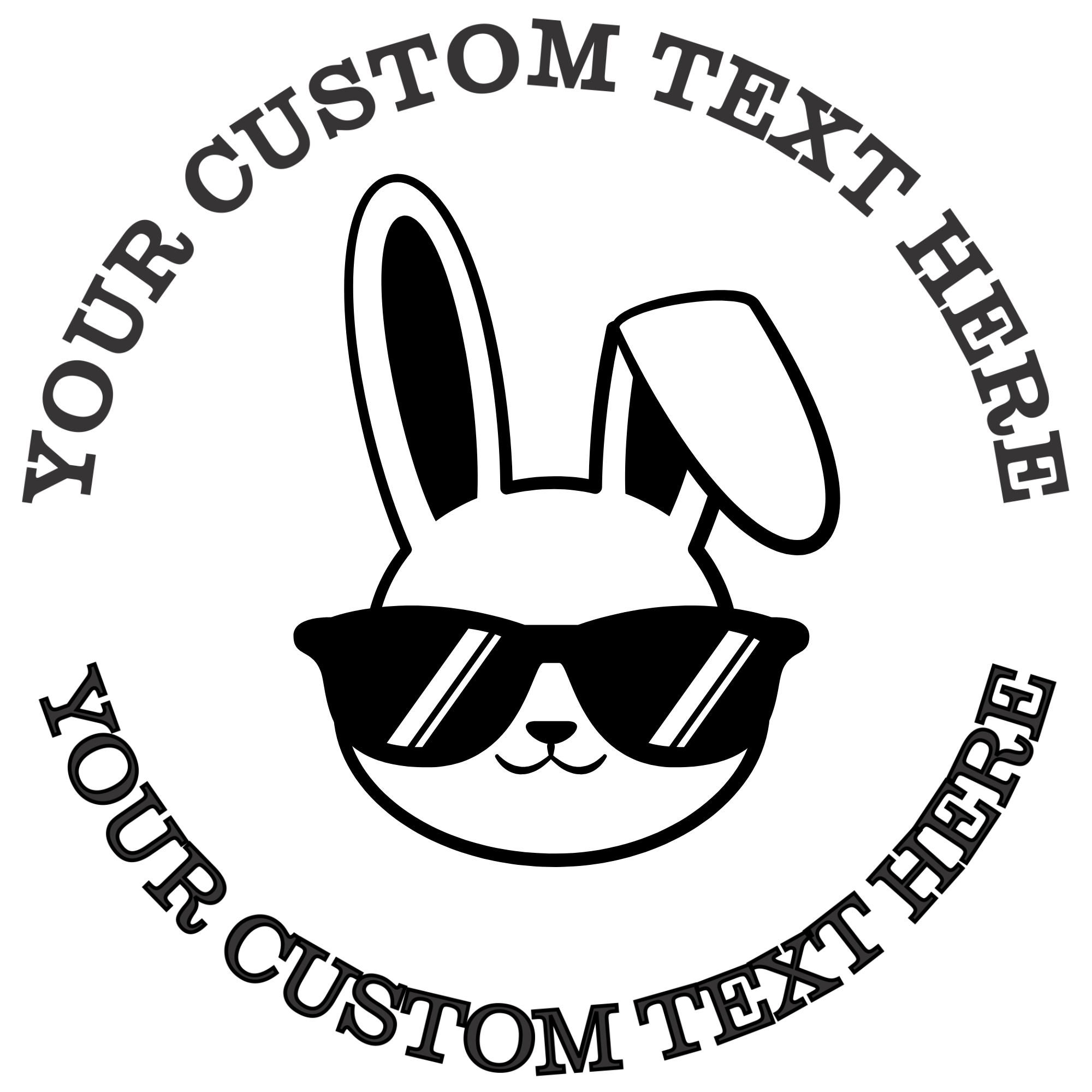 Cool bunny wearing sunglasses head outline Self-Inking Custom Rubber Stamp | Personalized Return Address Stamp | Name & Address Customizable | 1.6" In Diameter (SH-76613)