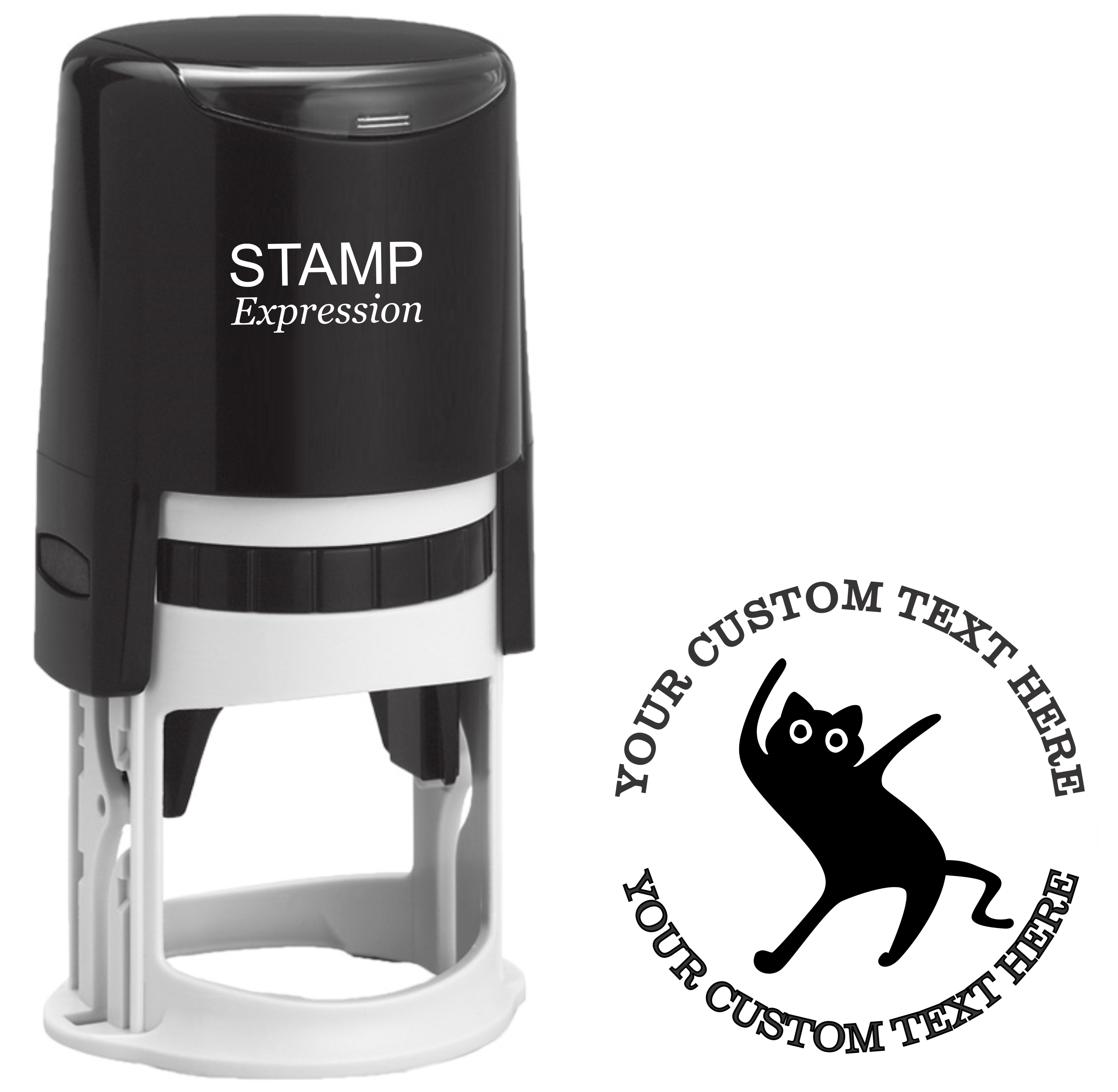 Dancing black cat silhouette Self-Inking Custom Rubber Stamp | Personalized Return Address Stamp | Name & Address Customizable | 1.6" In Diameter (SH-76614)