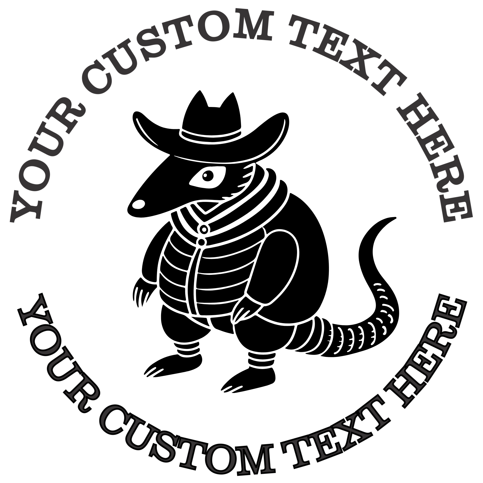 Western armadillo silhouette Self-Inking Custom Rubber Stamp | Personalized Return Address Stamp | Name & Address Customizable | 1.6" In Diameter (SH-76616)