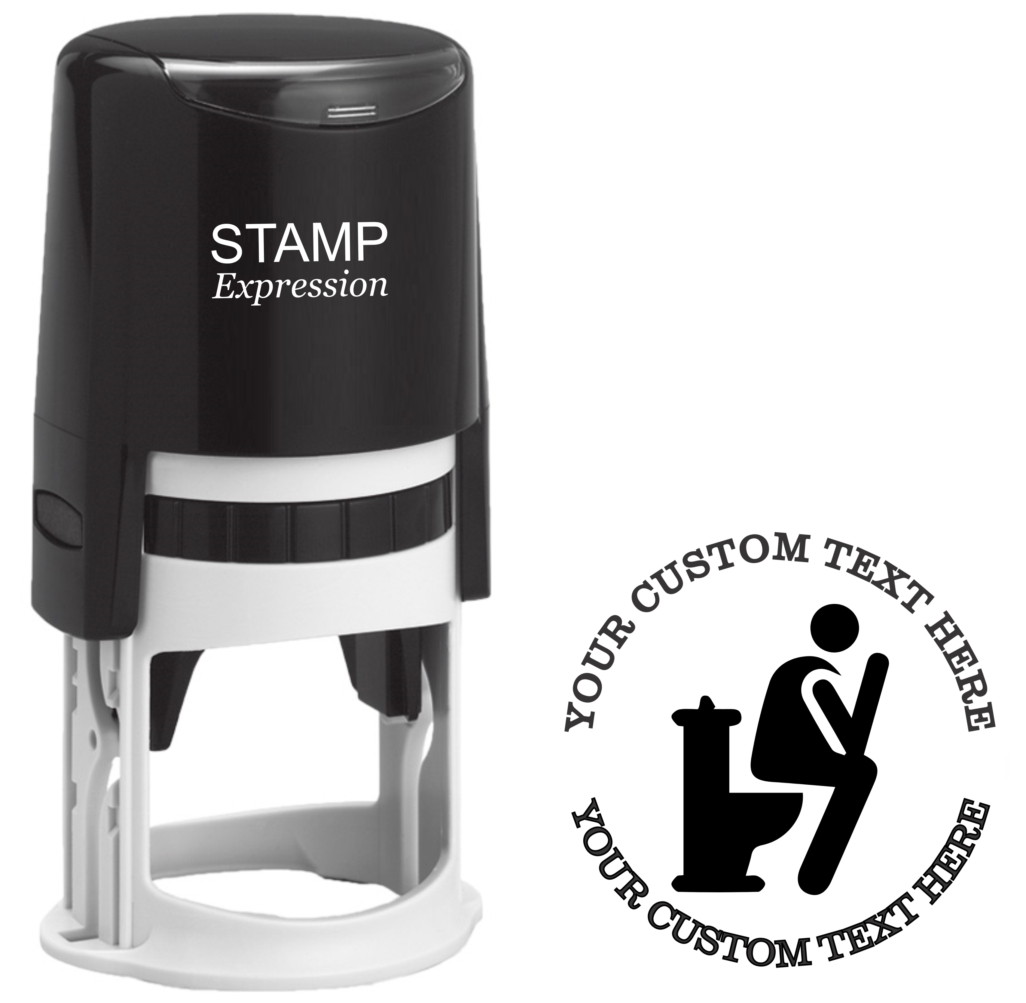 Man sitting on a toilet silhouette Self-Inking Custom Rubber Stamp | Personalized Return Address Stamp | Name & Address Customizable | 1.6" In Diameter (SH-76617)