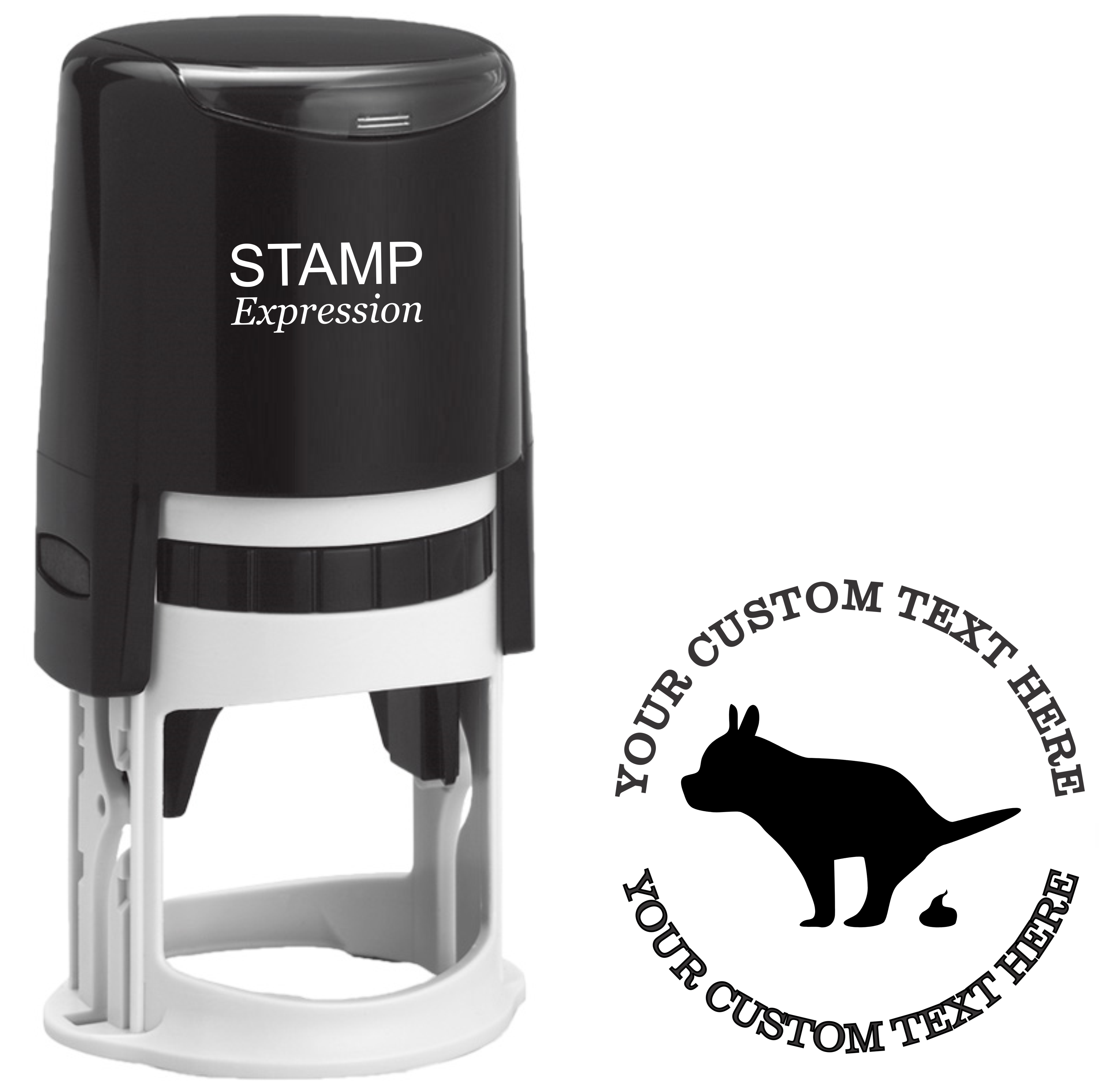 Pooping bulldog silhouette Self-Inking Custom Rubber Stamp | Personalized Return Address Stamp | Name & Address Customizable | 1.6" In Diameter (SH-76620)