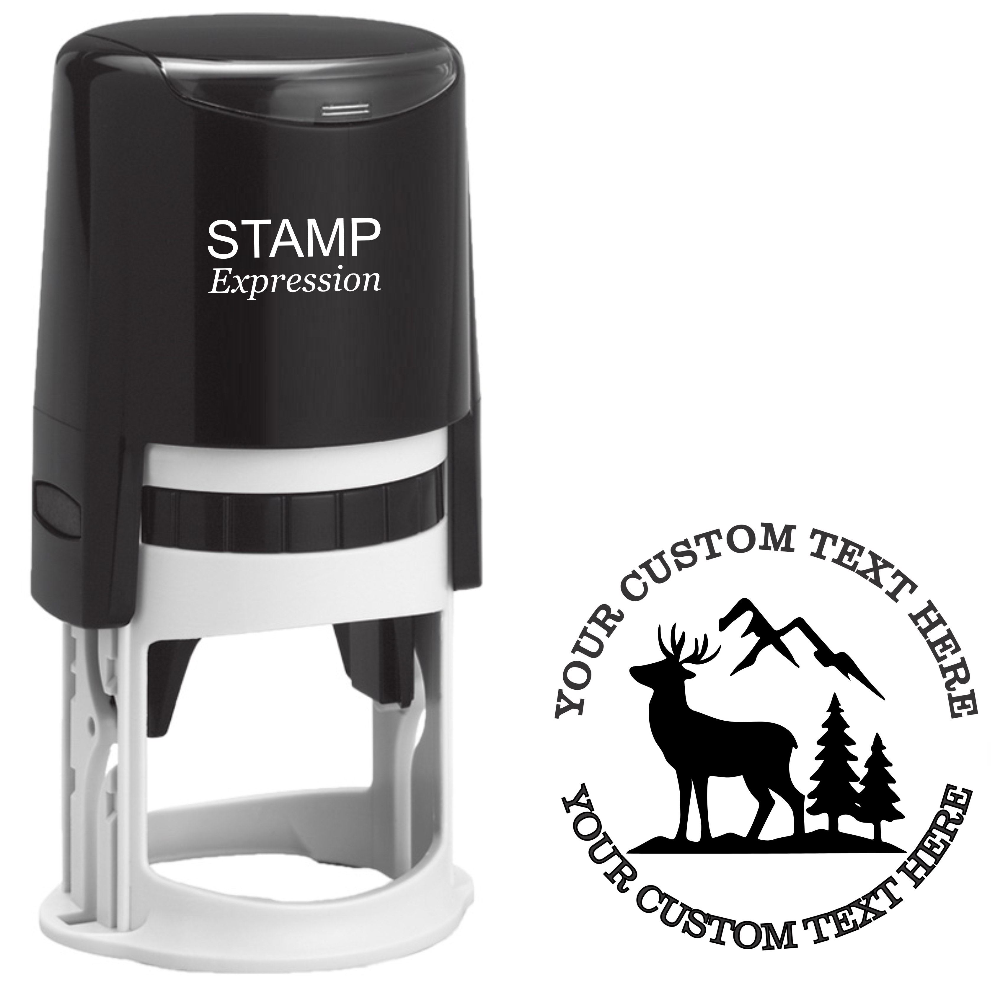 Majestic buck with mountains and trees Self-Inking Custom Rubber Stamp | Personalized Return Address Stamp | Name & Address Customizable | 1.6" In Diameter (SH-76624)