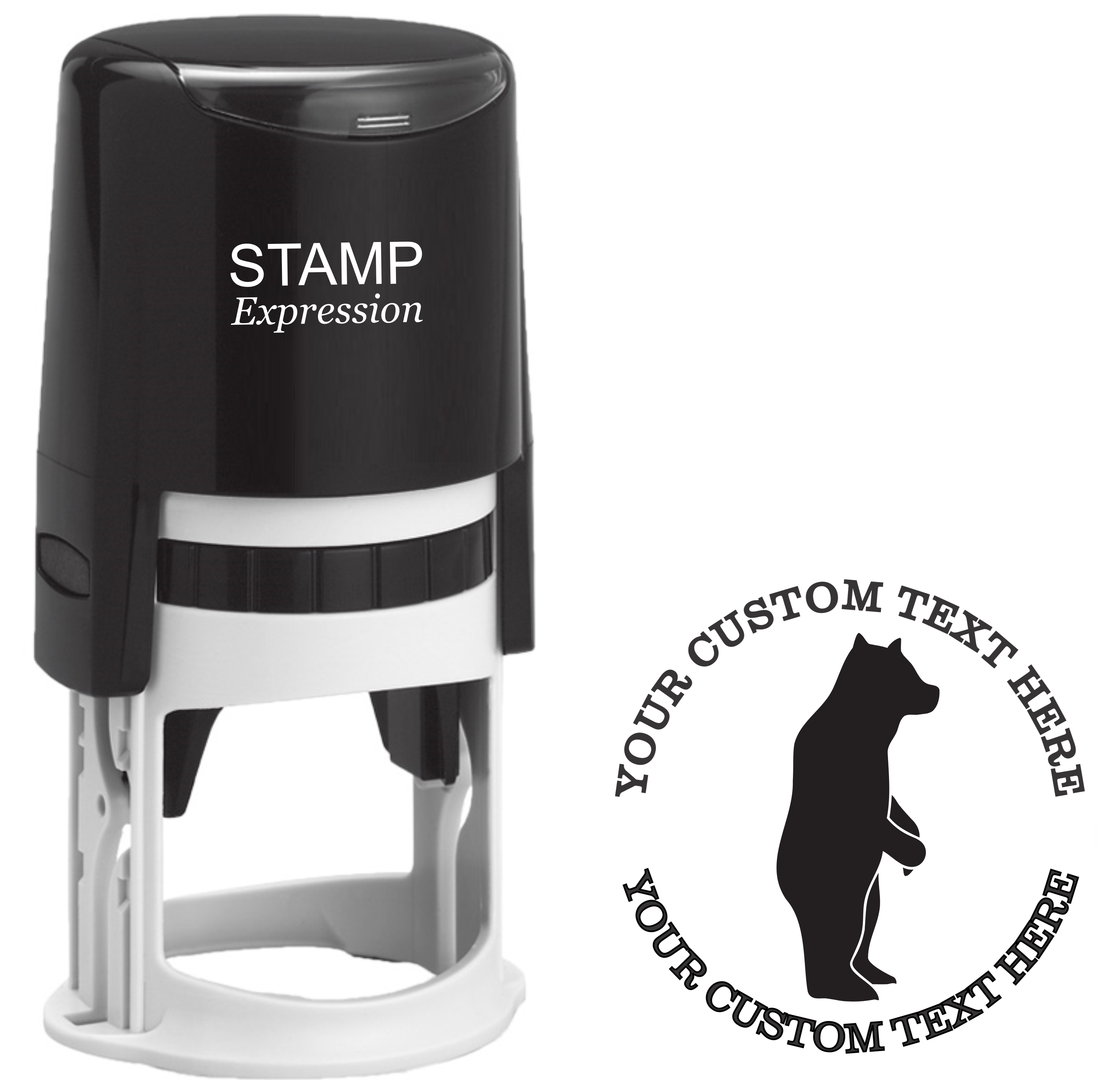 Standing bear silhouette Self-Inking Custom Rubber Stamp | Personalized Return Address Stamp | Name & Address Customizable | 1.6" In Diameter (SH-76627)