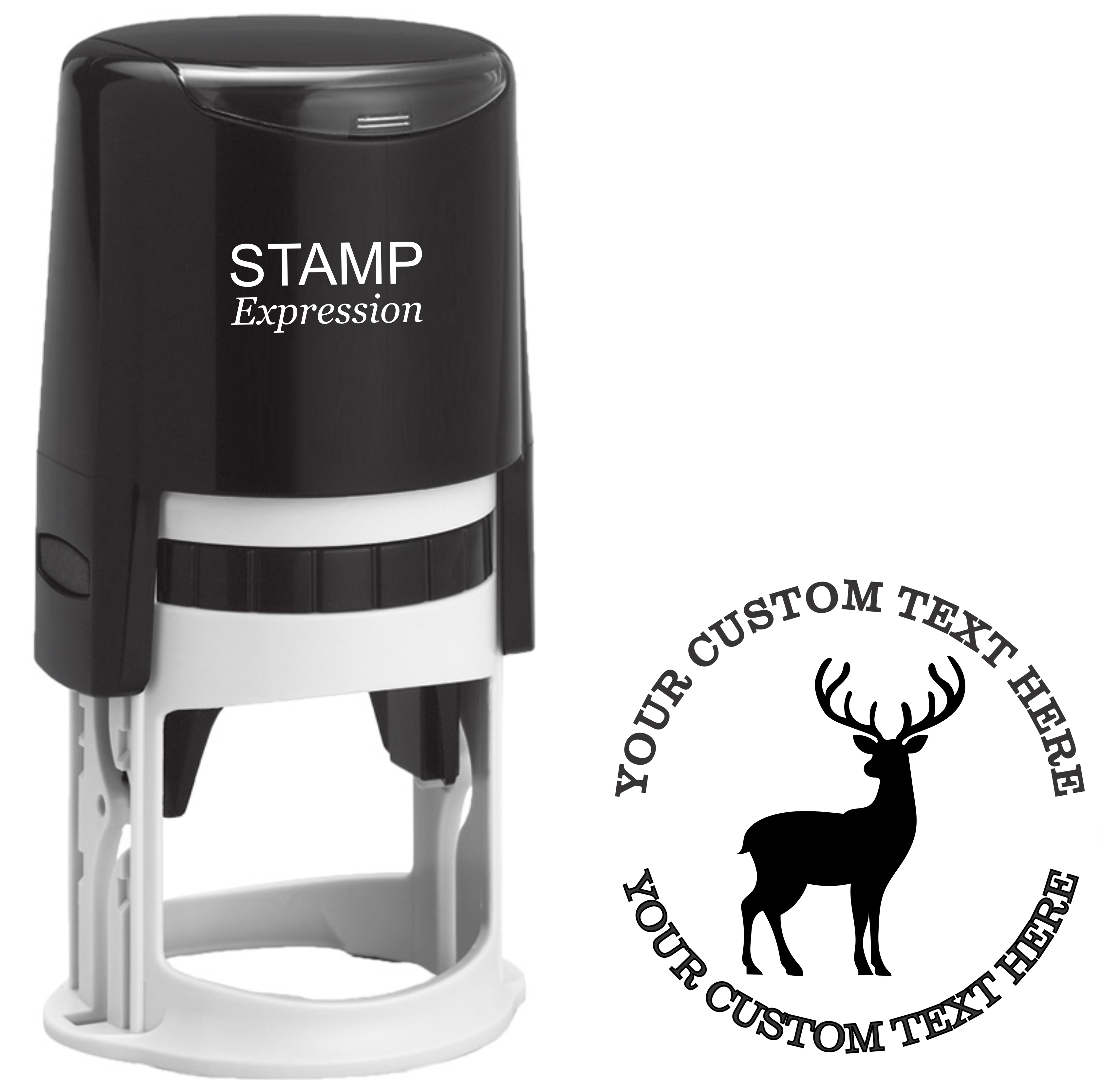 Majestic deer silhouette Self-Inking Custom Rubber Stamp | Personalized Return Address Stamp | Name & Address Customizable | 1.6" In Diameter (SH-76629)
