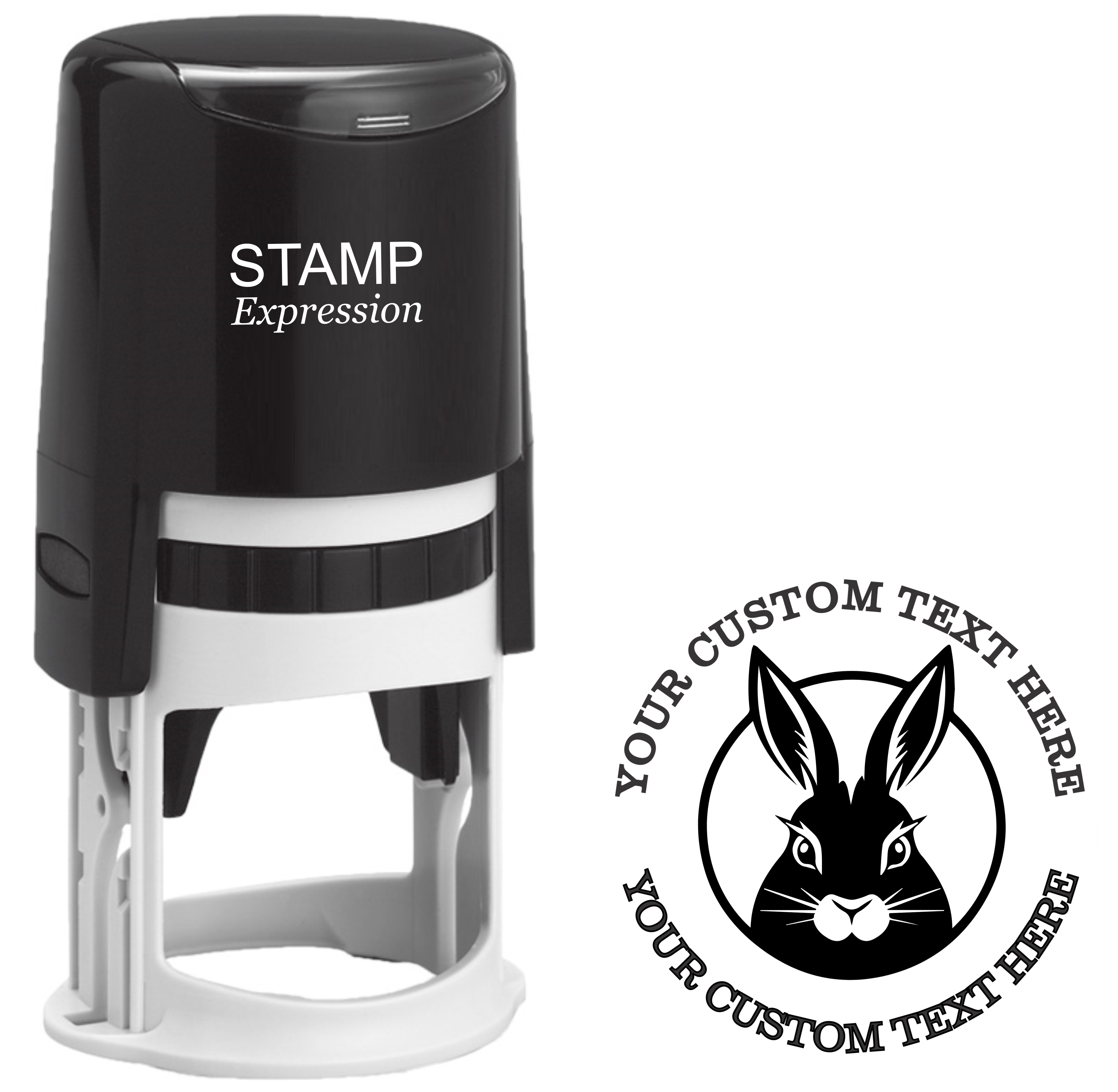 Bunny face in a circle Self-Inking Custom Rubber Stamp | Personalized Return Address Stamp | Name & Address Customizable | 1.6" In Diameter (SH-76632)