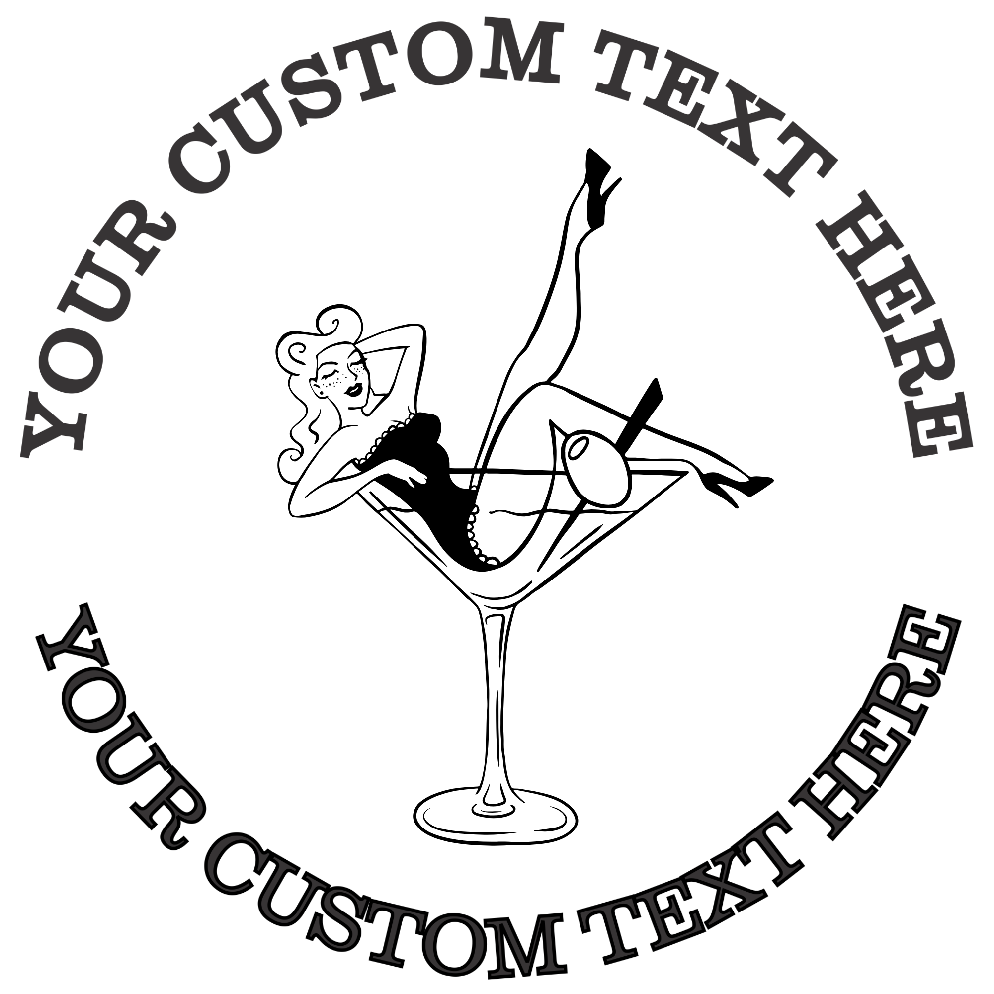 Pinup Girl Inside a Martini Glass Self-Inking Custom Rubber Stamp | Personalized Return Address Stamp | Name & Address Customizable | 1.6" In Diameter Self Inking Rubber Stamp (SH-76647)