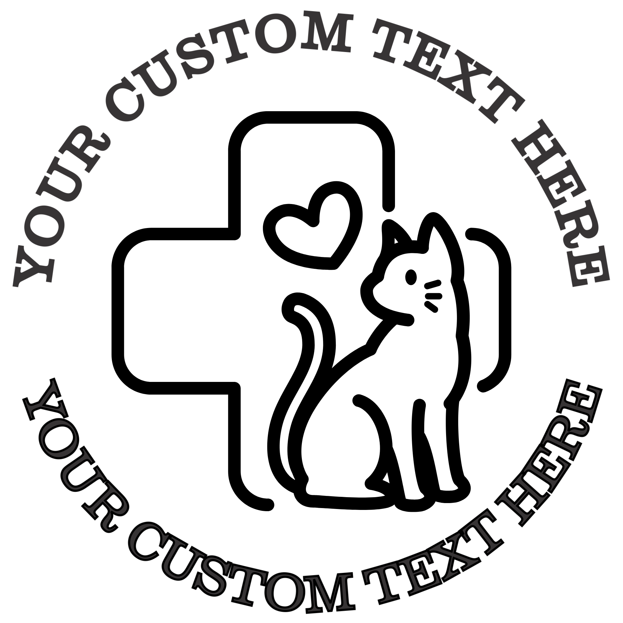 Cat with a Medical Cross and Heart Veterinarian Clinic Self-Inking Custom Rubber Stamp | Personalized Return Address Stamp | Name & Address Customizable | 1.6" In Diameter Self Inking Rubber Stamp (SH-76675)
