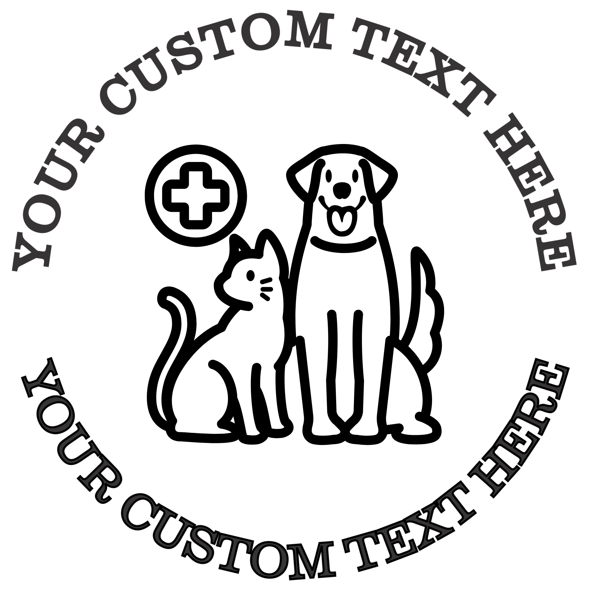 Sitting Cat and Dog with a Medical Cross in a Circle Veterinary Clinic Self-Inking Custom Rubber Stamp | Personalized Return Address Stamp | Name & Address Customizable | 1.6" In Diameter Self Inking Rubber Stamp (SH-76681)