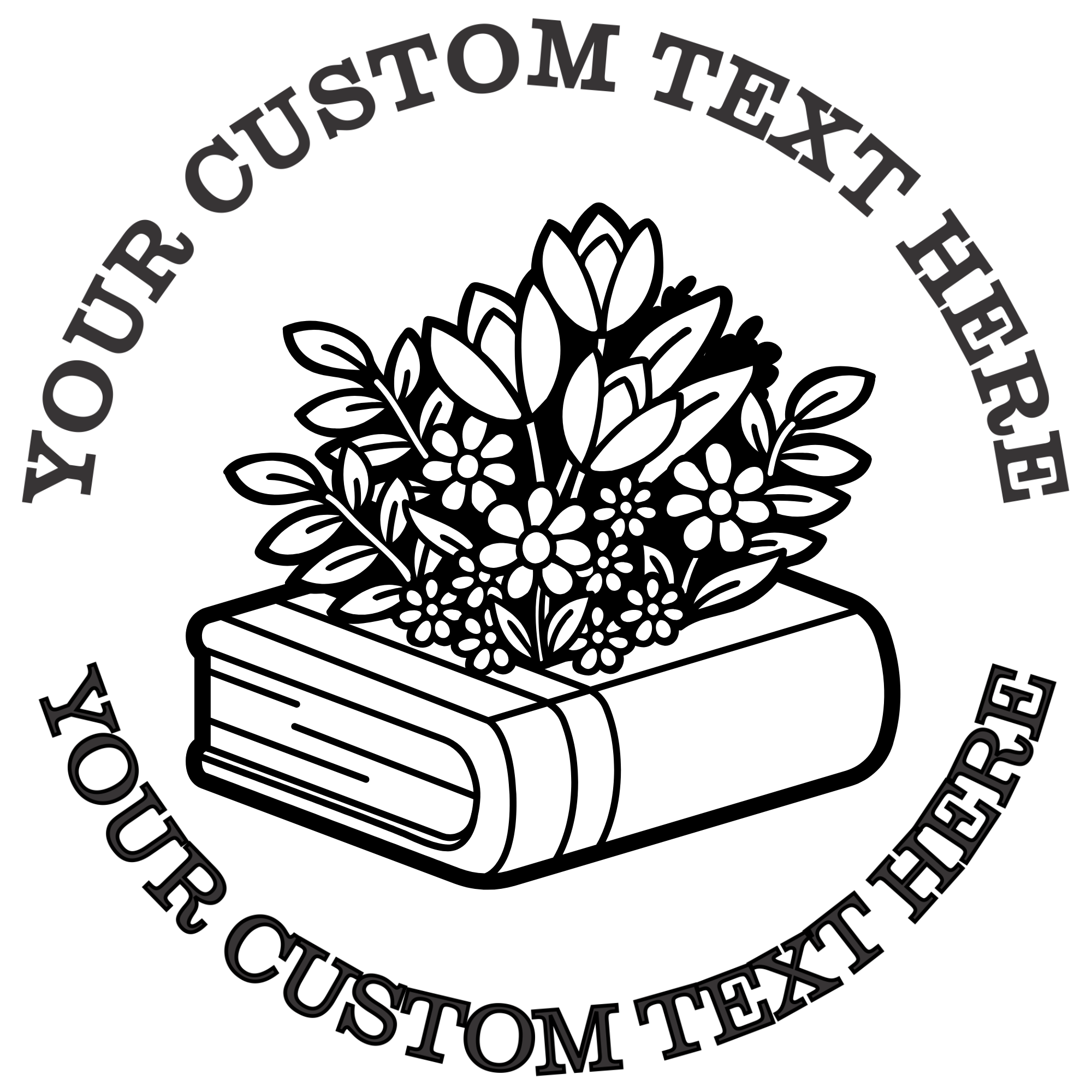 Closed Book with Lots of Flowers Self-Inking Custom Rubber Stamp | Personalized Return Address Stamp | Name & Address Customizable | 1.6" In Diameter Self Inking Rubber Stamp (SH-76699)