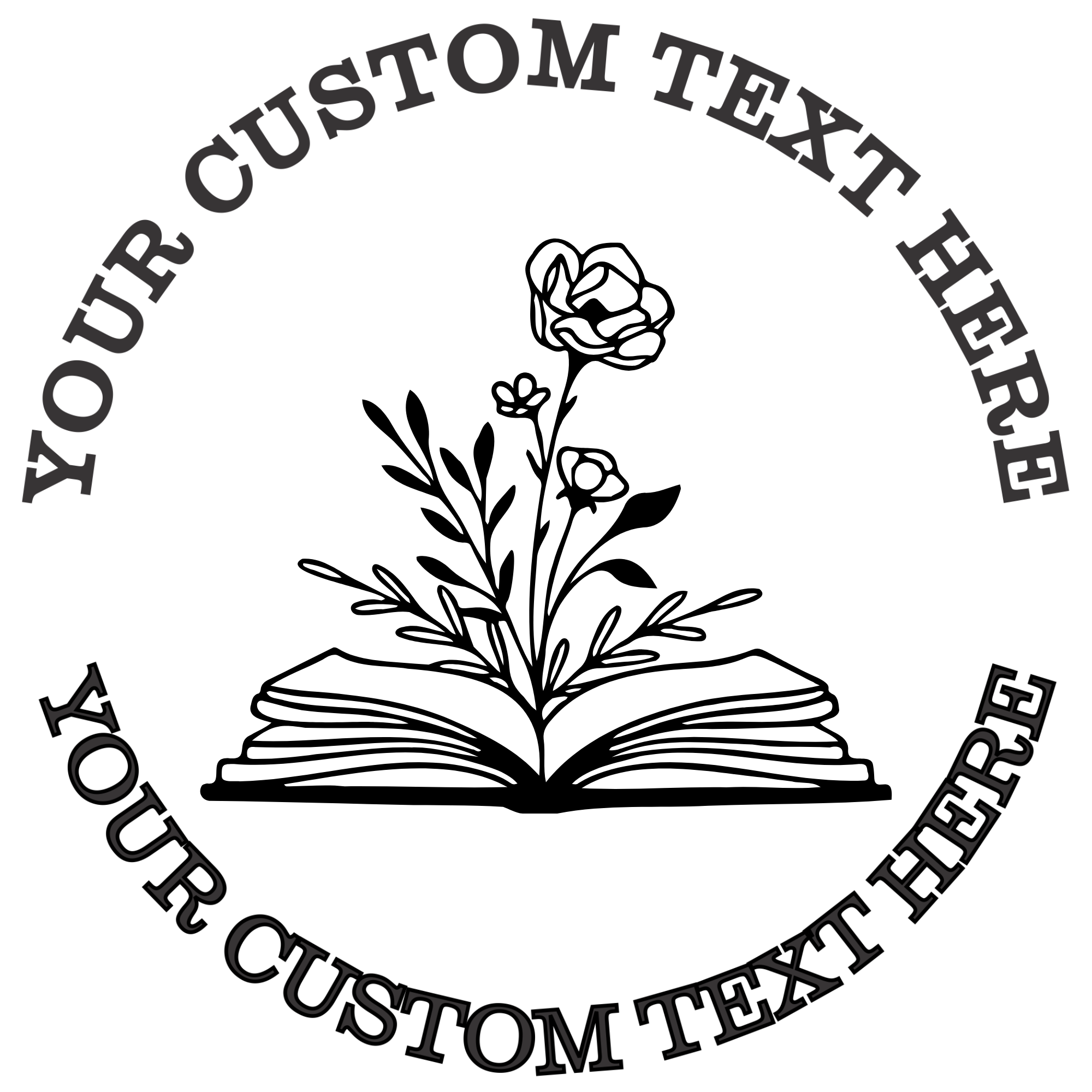 Open Book with Beautiful Flowers Self-Inking Custom Rubber Stamp | Personalized Return Address Stamp | Name & Address Customizable | 1.6" In Diameter Self Inking Rubber Stamp (SH-76701)