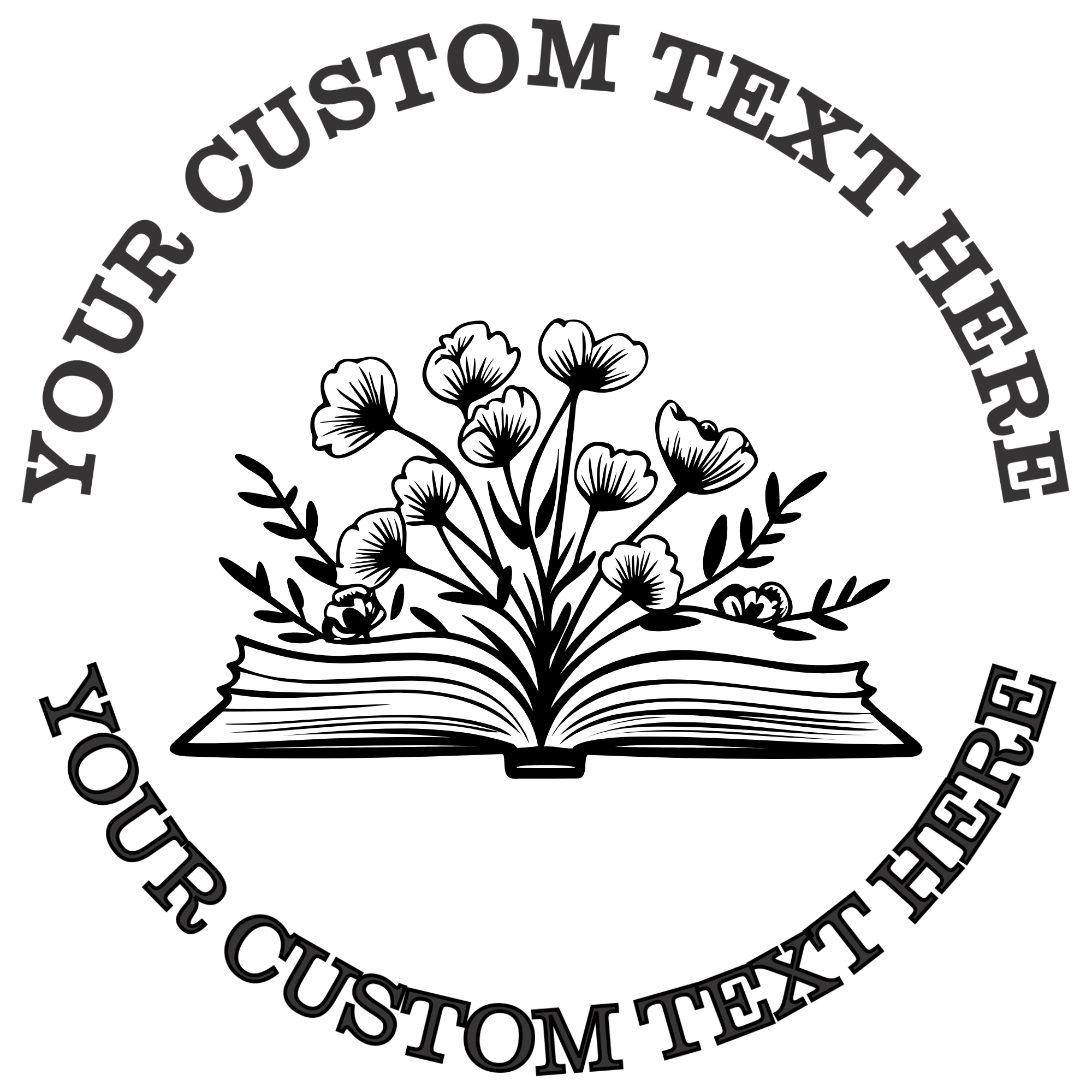 Open Book with Poppy Flowers Self-Inking Custom Rubber Stamp | Personalized Return Address Stamp | Name & Address Customizable | 1.6" In Diameter Self Inking Rubber Stamp (SH-76702)