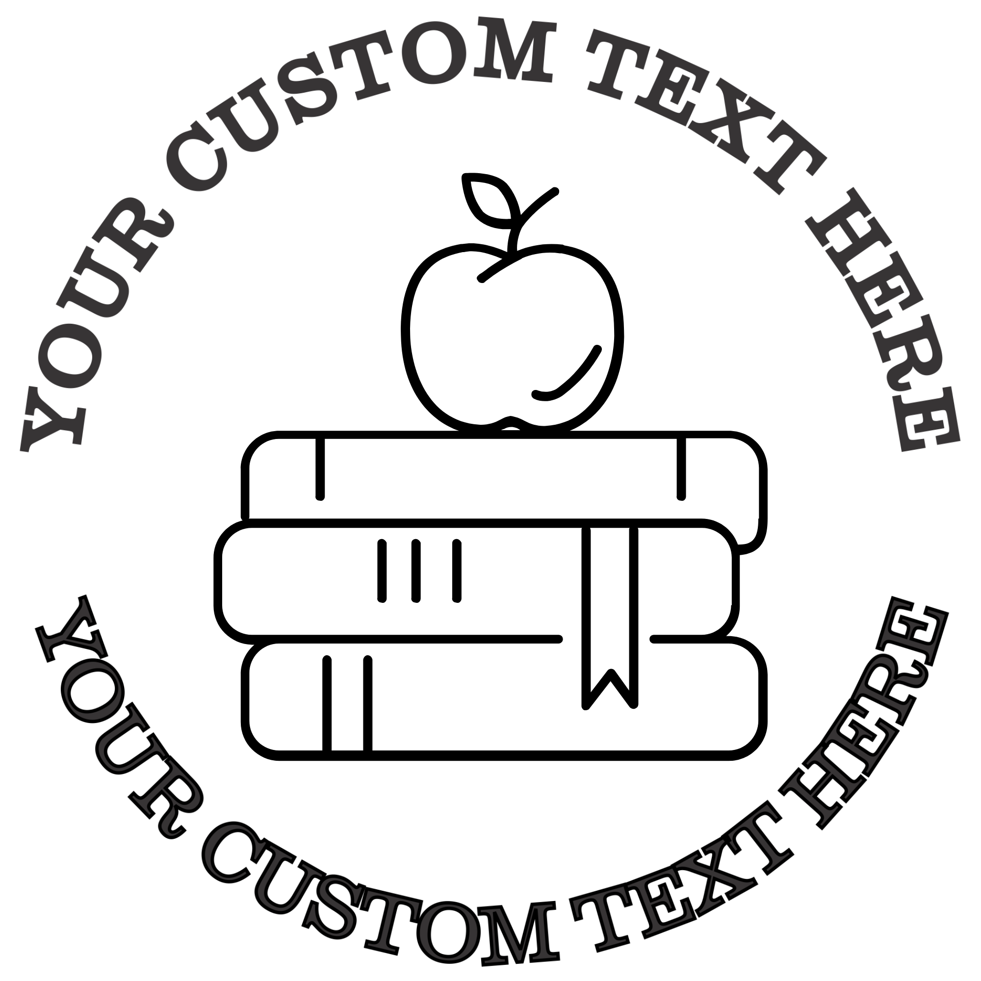 Stack of Books with Apples Teacher or School Self-Inking Custom Rubber Stamp | Personalized Return Address Stamp | Name & Address Customizable | 1.6" In Diameter Self Inking Rubber Stamp (SH-76707)