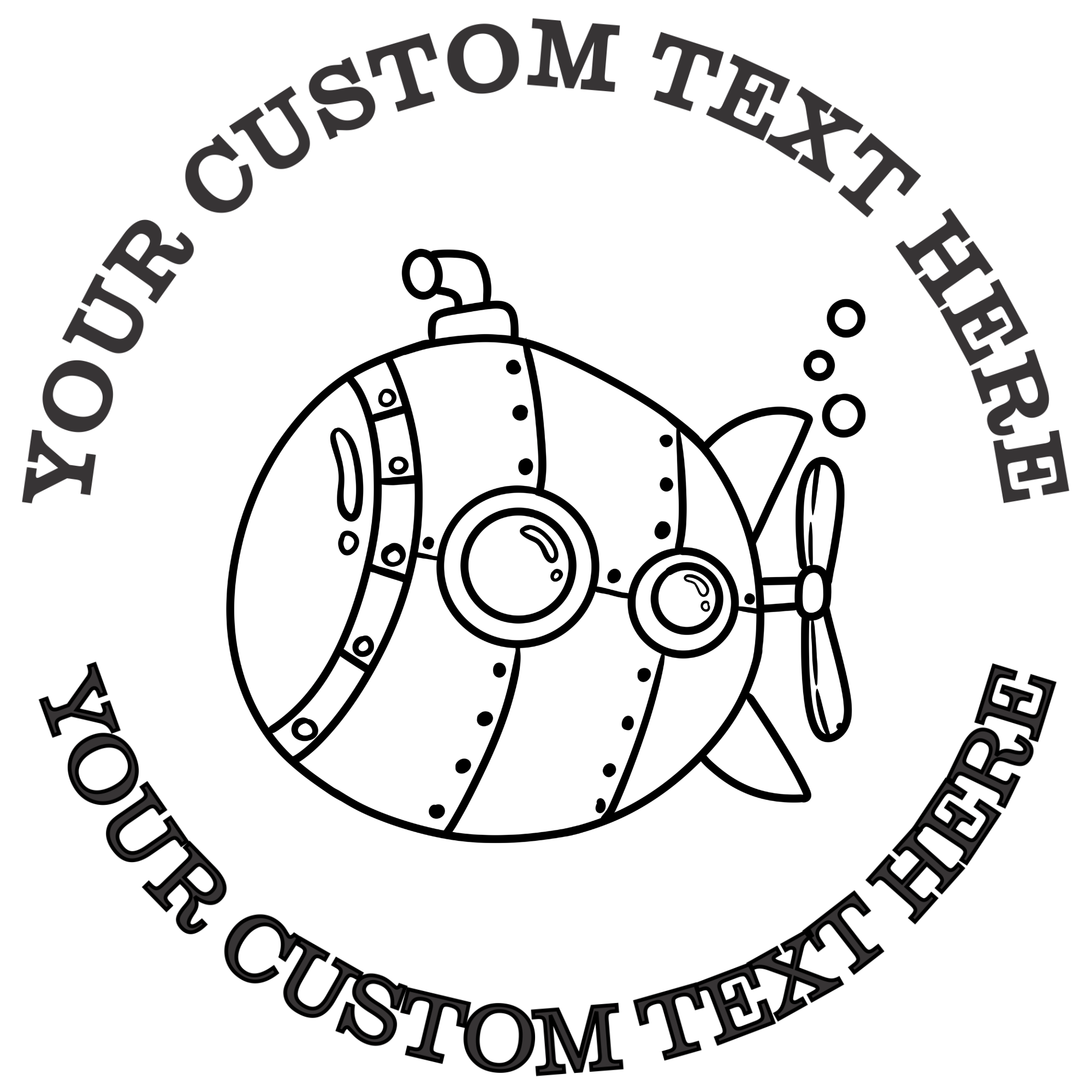 Round Cartoon Submarine Self-Inking Custom Rubber Stamp | Personalized Return Address Stamp | Name & Address Customizable | 1.6" In Diameter Self Inking Rubber Stamp (SH-76725)