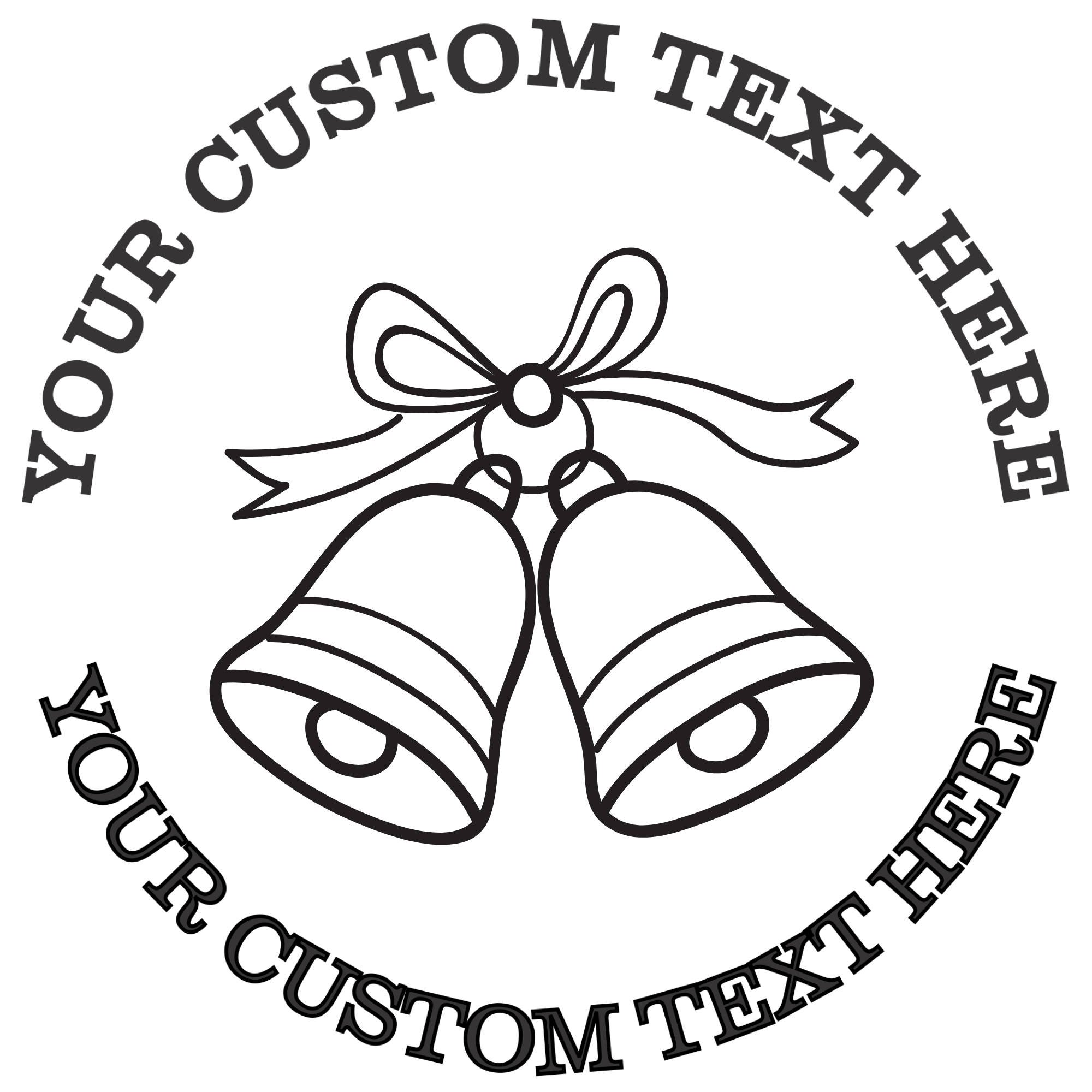 Two Christmas Bells with a Bow Self-Inking Custom Rubber Stamp | Personalized Return Address Stamp | Name & Address Customizable | 1.6" In Diameter Self Inking Rubber Stamp (SH-76730)