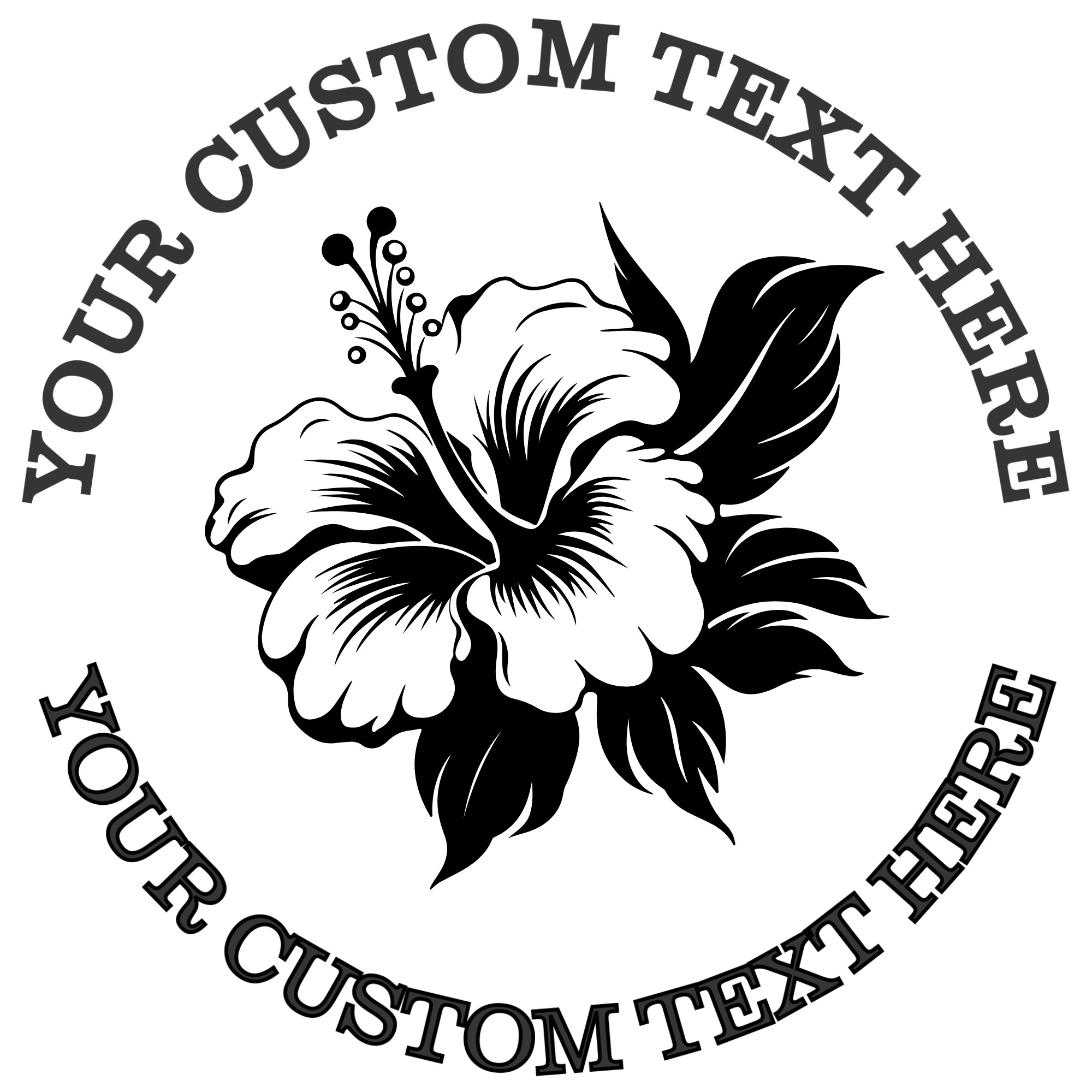 Hibiscus Flower with Leaves Self-Inking Custom Rubber Stamp | Personalized Return Address Stamp | Name & Address Customizable | 1.6" In Diameter Self Inking Rubber Stamp (SH-76735)