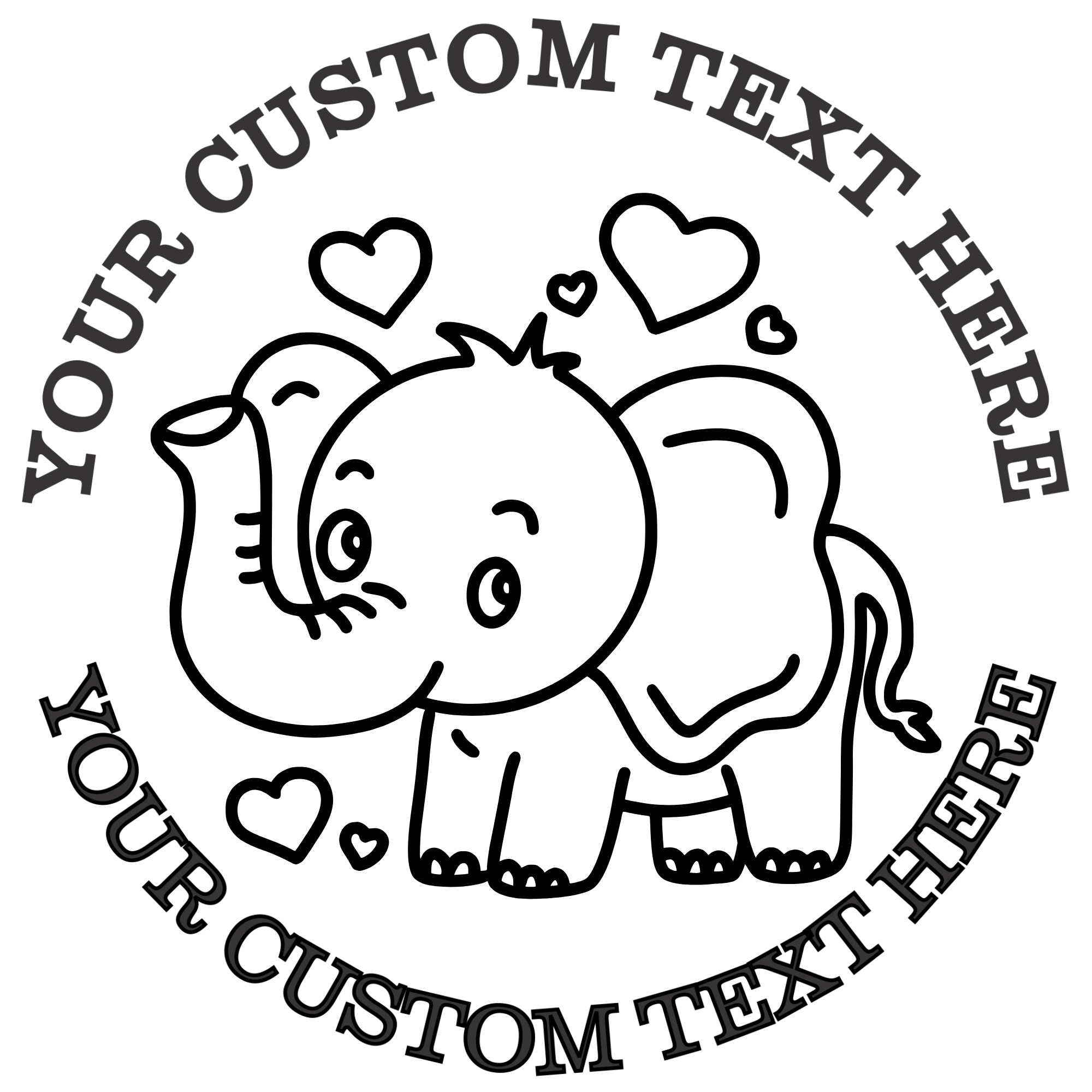 Cute Baby Elephant with Hearts Self-Inking Custom Rubber Stamp | Personalized Return Address Stamp | Name & Address Customizable | 1.6" In Diameter Self Inking Rubber Stamp (SH-76748)