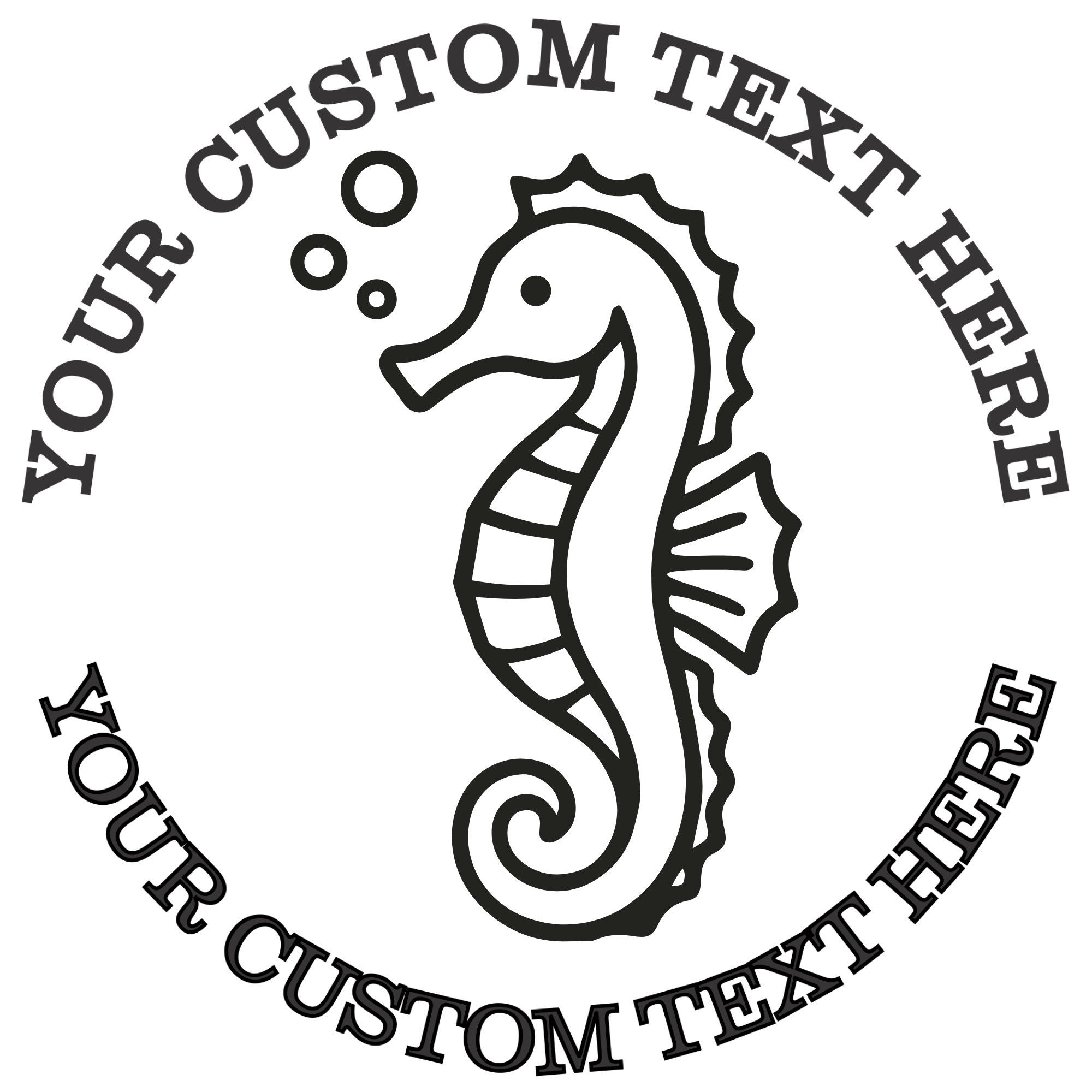 Seahorse with Bubbles Self-Inking Custom Rubber Stamp | Personalized Return Address Stamp | Name & Address Customizable | 1.6" In Diameter Self Inking Rubber Stamp (SH-76775)