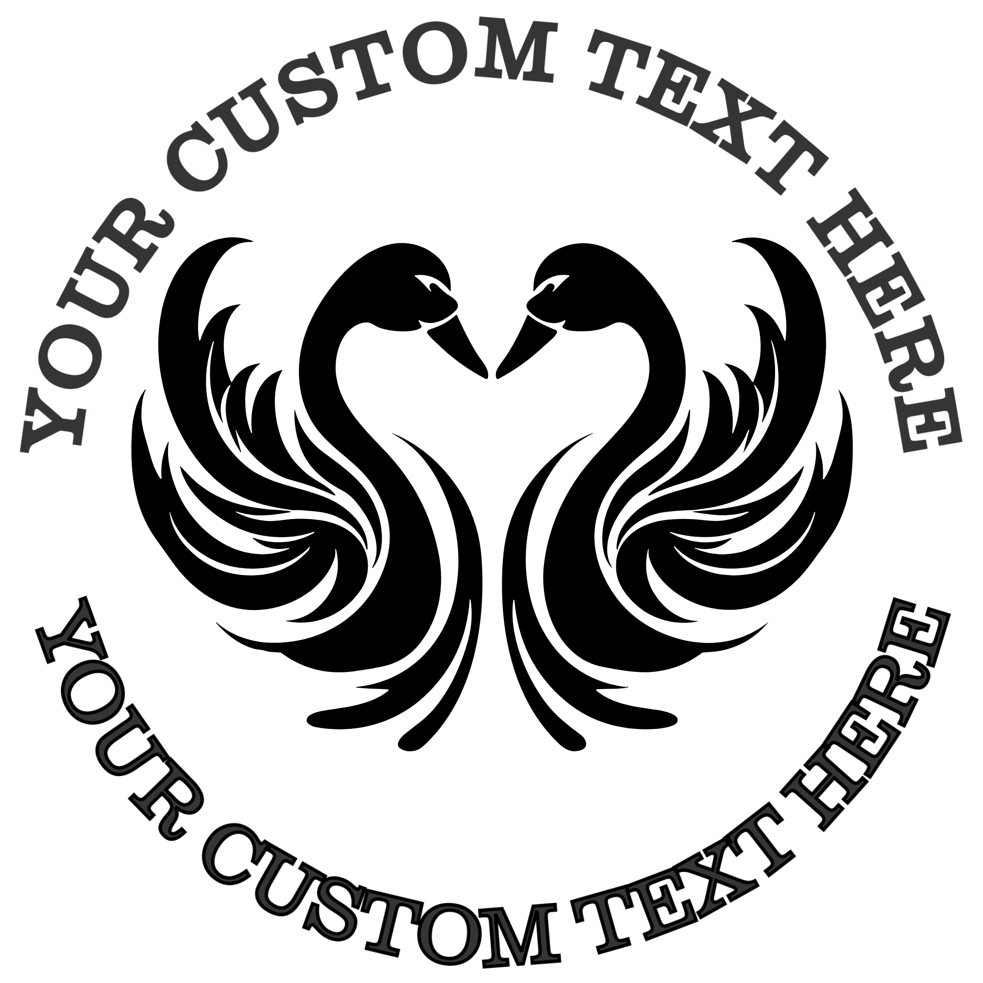 Two Ornate Swans Facing Each Other Self-Inking Custom Rubber Stamp | Personalized Return Address Stamp | Name & Address Customizable | 1.6" In Diameter Self Inking Rubber Stamp (SH-76784)