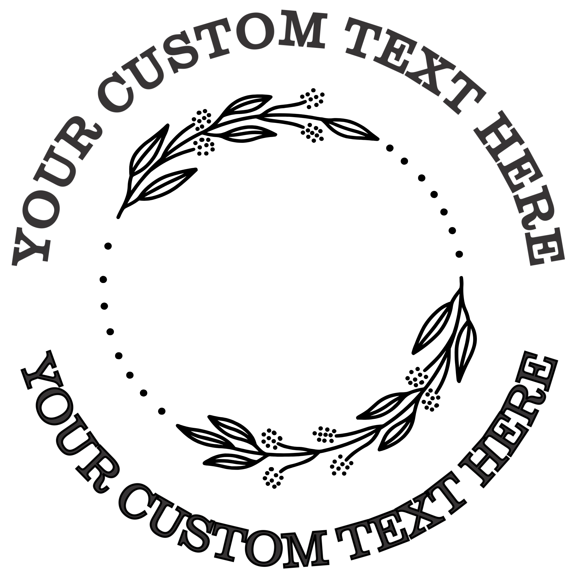 Circle with Dots and Two Small Branches Self-Inking Custom Rubber Stamp | Personalized Return Address Stamp | Name & Address Customizable | 1.6" In Diameter Self Inking Rubber Stamp (SH-76810)