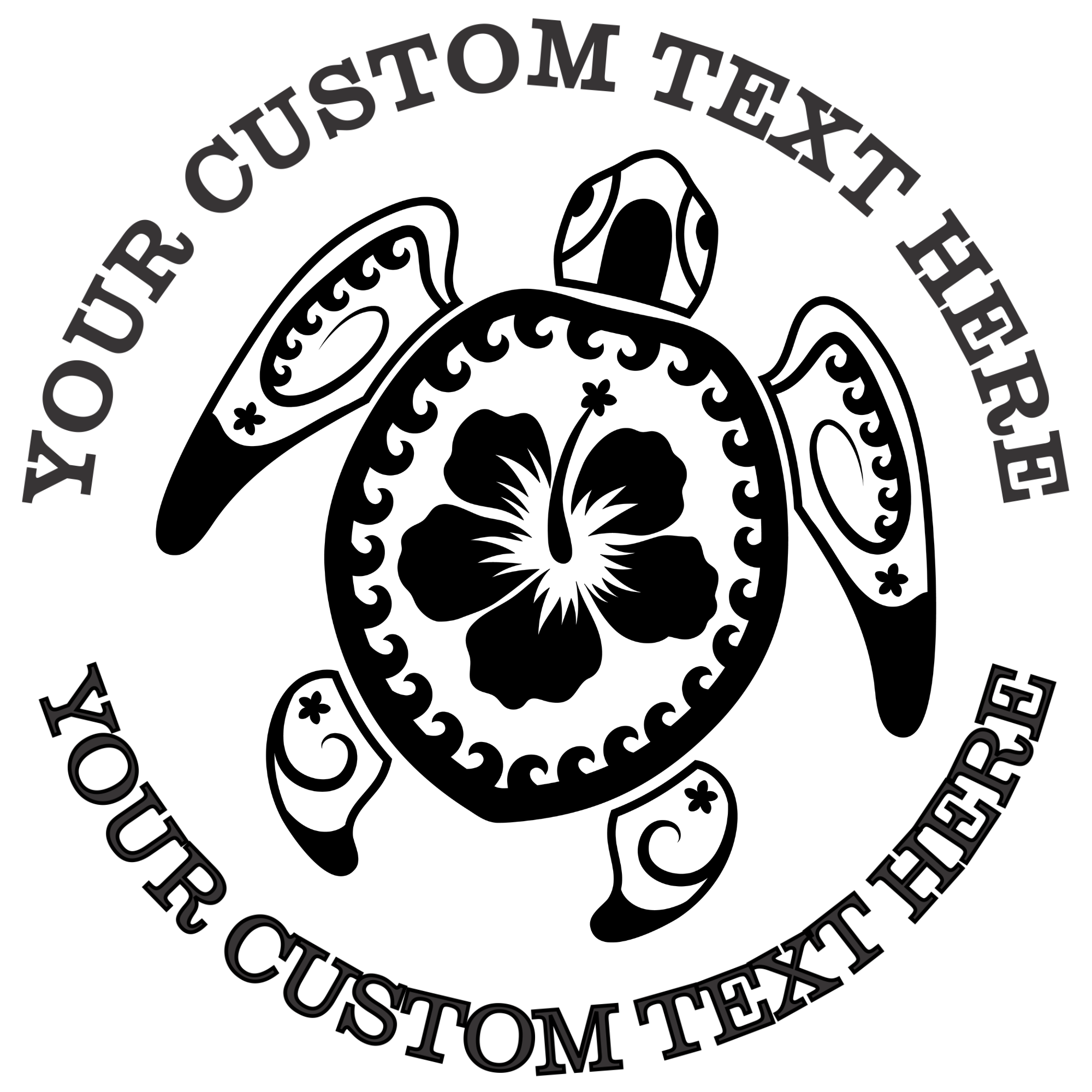 Turtle with Hibiscus Flower Facing Right Self-Inking Custom Rubber Stamp | Personalized Return Address Stamp | Name & Address Customizable | 1.6" In Diameter Self Inking Rubber Stamp (SH-76818)