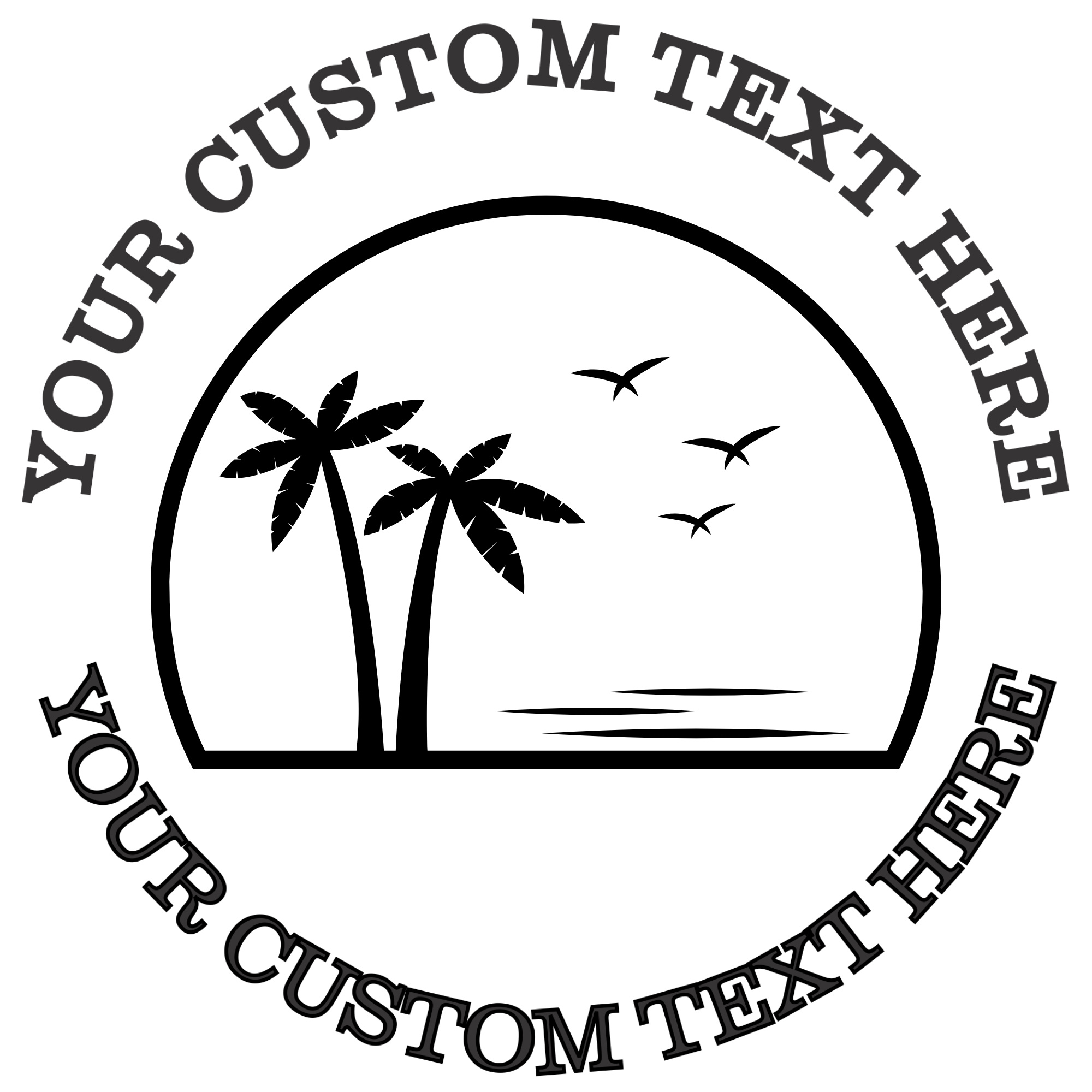 Two Palm Trees in a Half Circle Tropical Paradise Self-Inking Custom Rubber Stamp | Personalized Return Address Stamp | Name & Address Customizable | 1.6" In Diameter Self Inking Rubber Stamp (SH-76824)