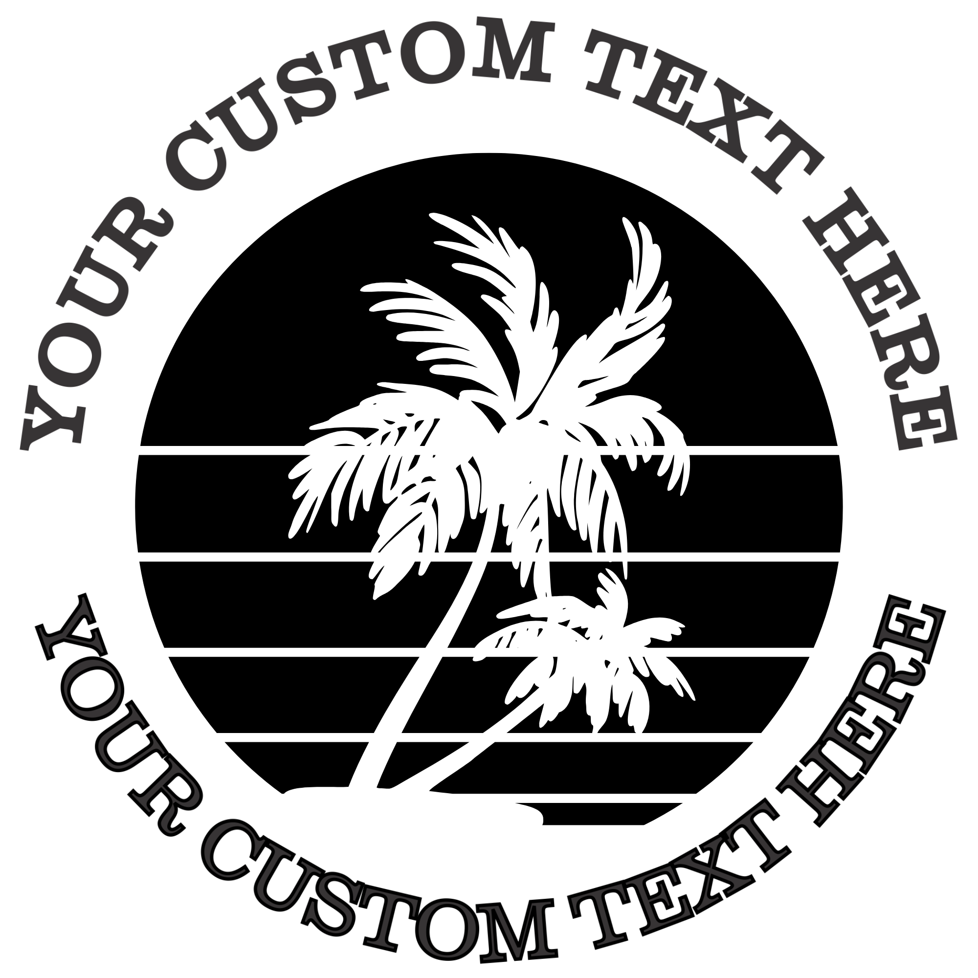Two Palm Trees in a Black Circle Self-Inking Custom Rubber Stamp | Personalized Return Address Stamp | Name & Address Customizable | 1.6" In Diameter Self Inking Rubber Stamp (SH-76829)