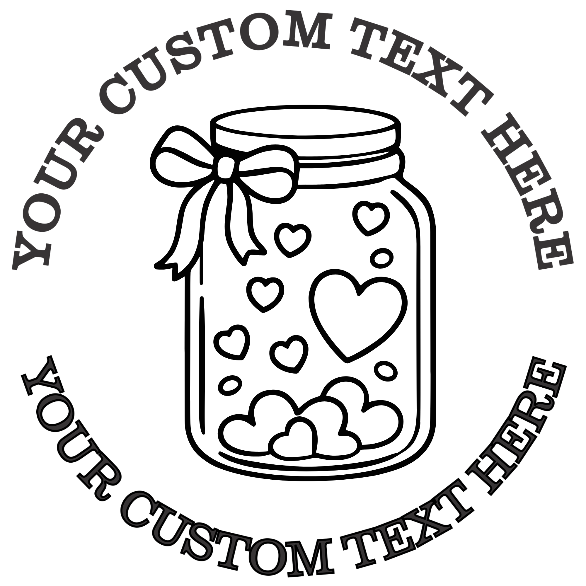 Jar with a Bow and Hearts Self-Inking Custom Rubber Stamp | Personalized Return Address Stamp | Name & Address Customizable | 1.6" In Diameter Self Inking Rubber Stamp (SH-76841)