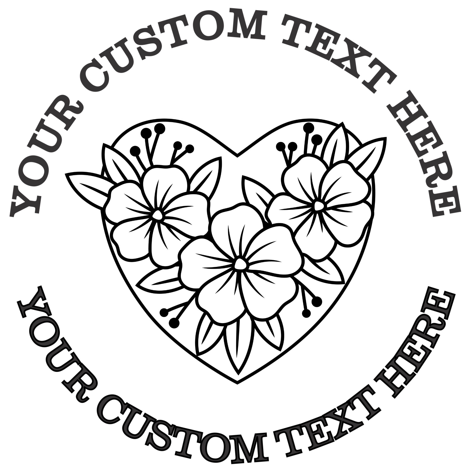 Heart with Three Flowers Inside Self-Inking Custom Rubber Stamp | Personalized Return Address Stamp | Name & Address Customizable | 1.6" In Diameter Self Inking Rubber Stamp (SH-76851)