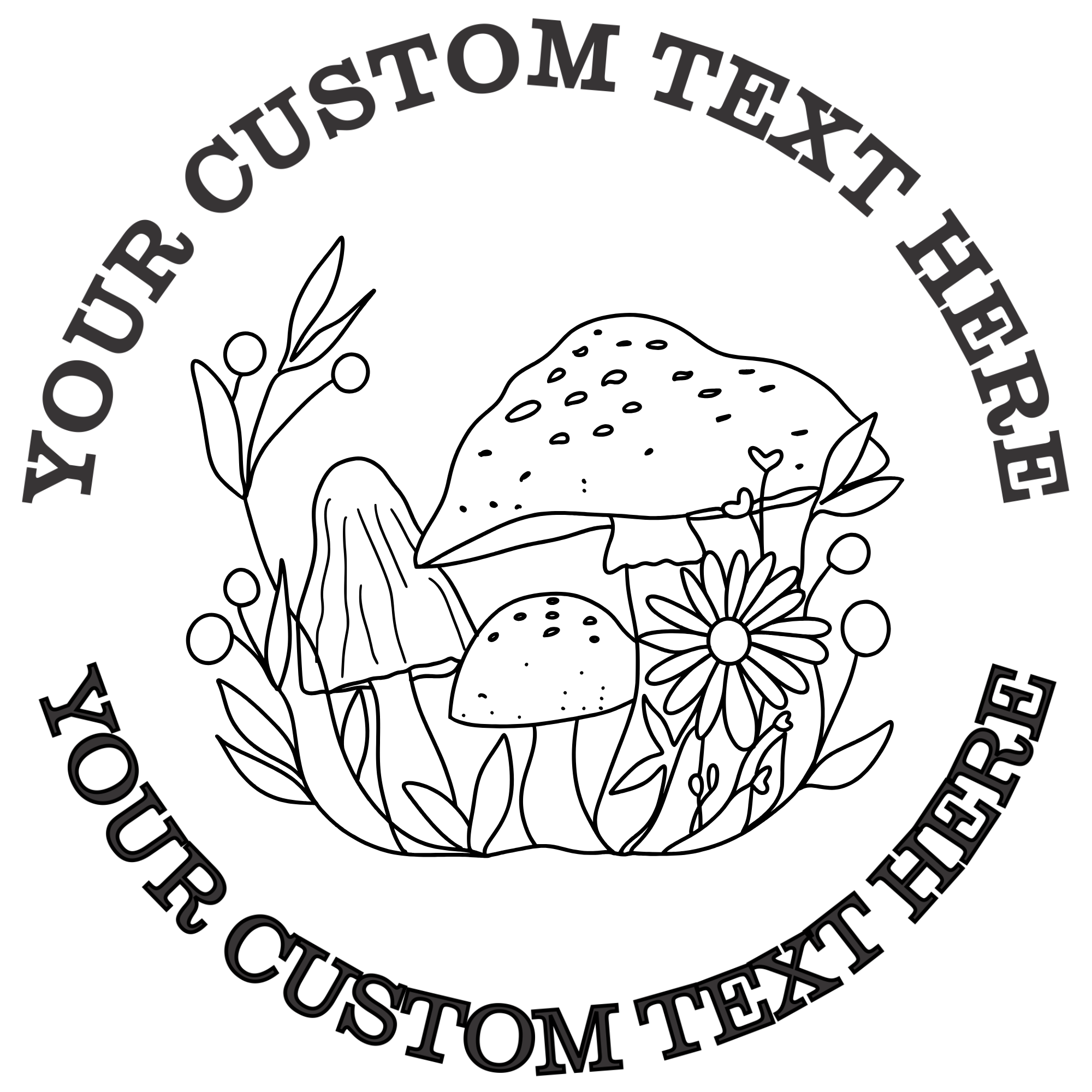 Three Mushrooms with Flowers Self-Inking Custom Rubber Stamp | Personalized Return Address Stamp | Name & Address Customizable | 1.6" In Diameter Self Inking Rubber Stamp (SH-76852)