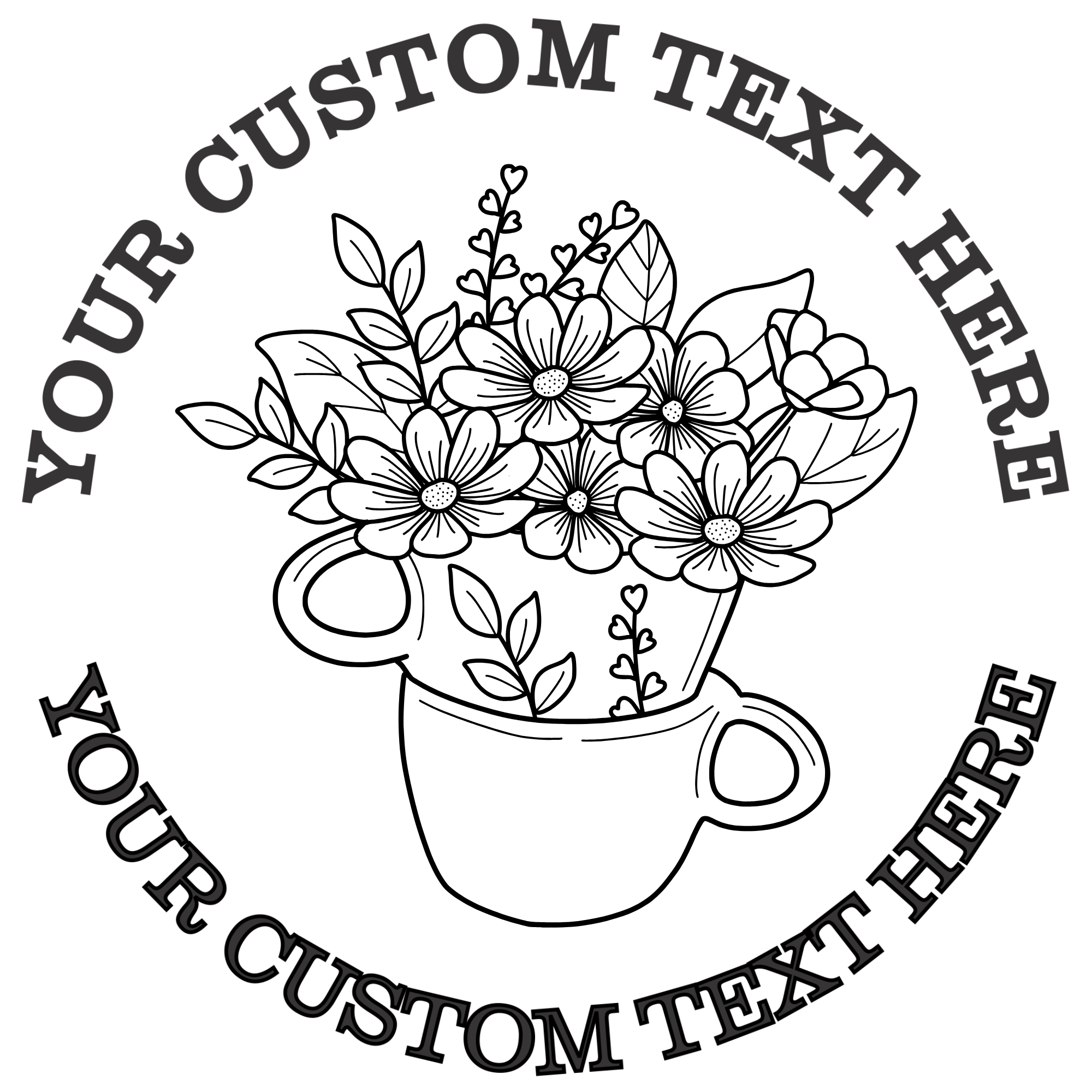 Two Teacups with Flowers Inside Self-Inking Custom Rubber Stamp | Personalized Return Address Stamp | Name & Address Customizable | 1.6" In Diameter Self Inking Rubber Stamp (SH-76853)