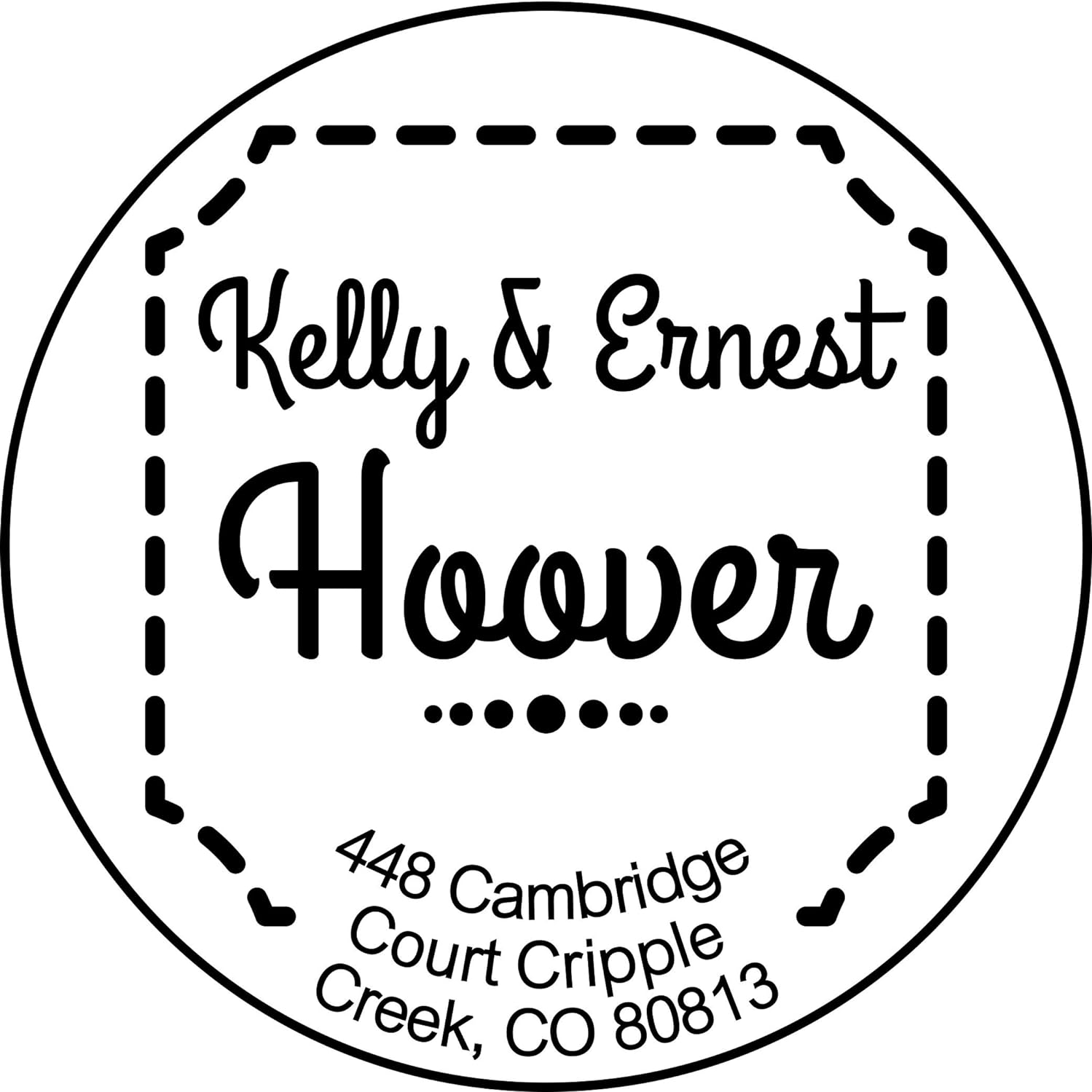 Dotted Frame Custom Return Address Stamp - Self Inking. Personalized rubber stamp with lines of text