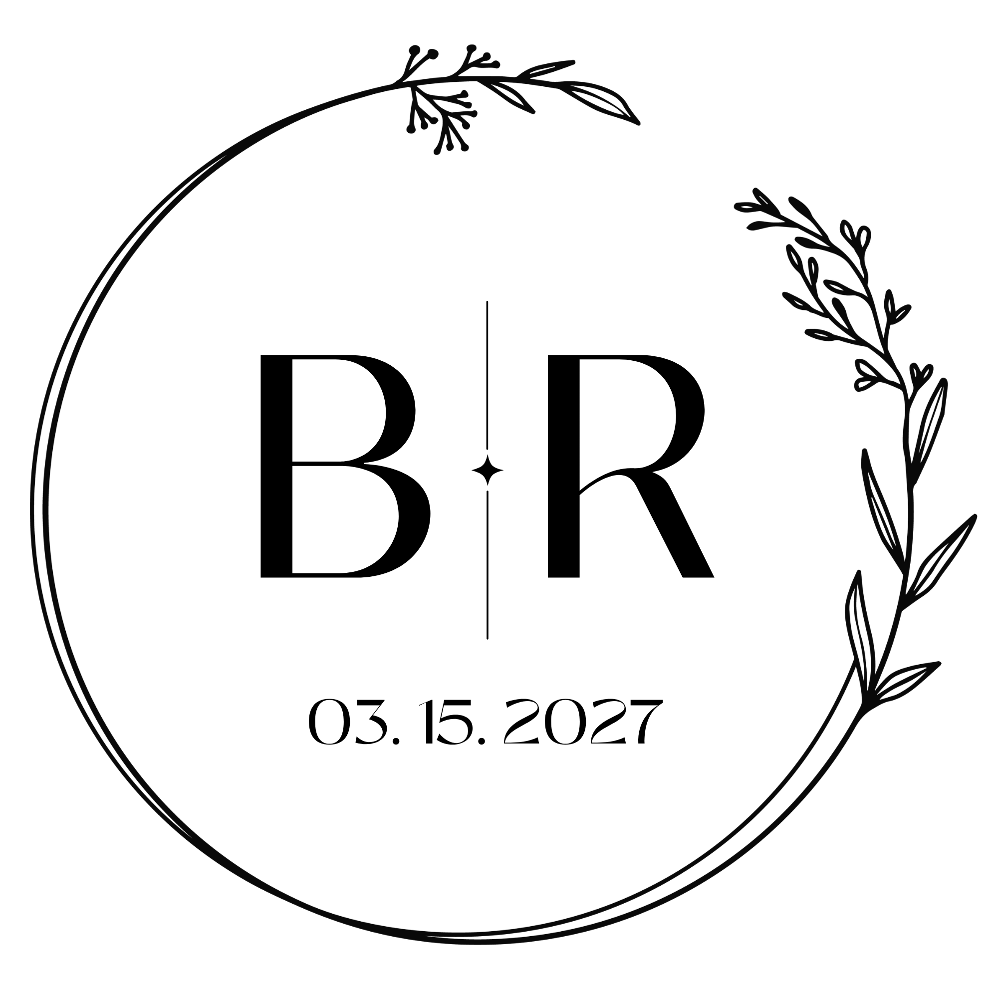 B & R Floral Frame Wedding Stamp With Date