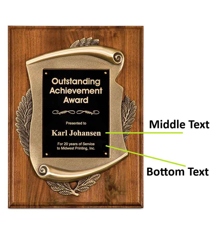 Genuine Walnut Plaque w/ Scroll Frame & plate