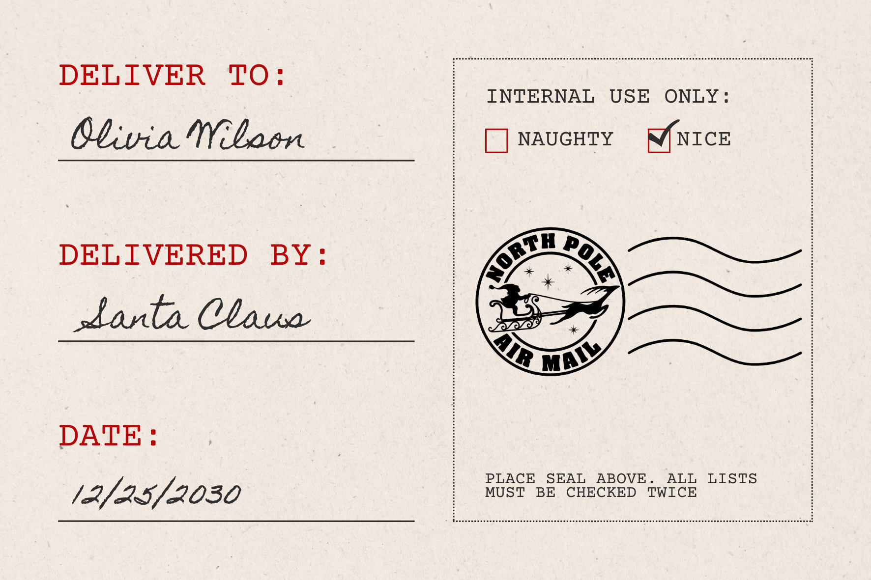 Large North Pole Air Mail Christmas Stamp (SH-76272)