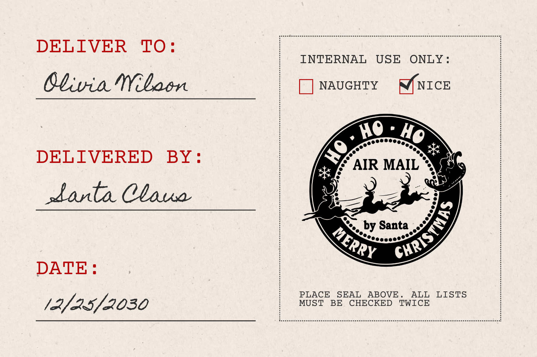 Ho Ho Ho Santa Air Mail Merry Christmas Rustic Stamp (SH-76265)