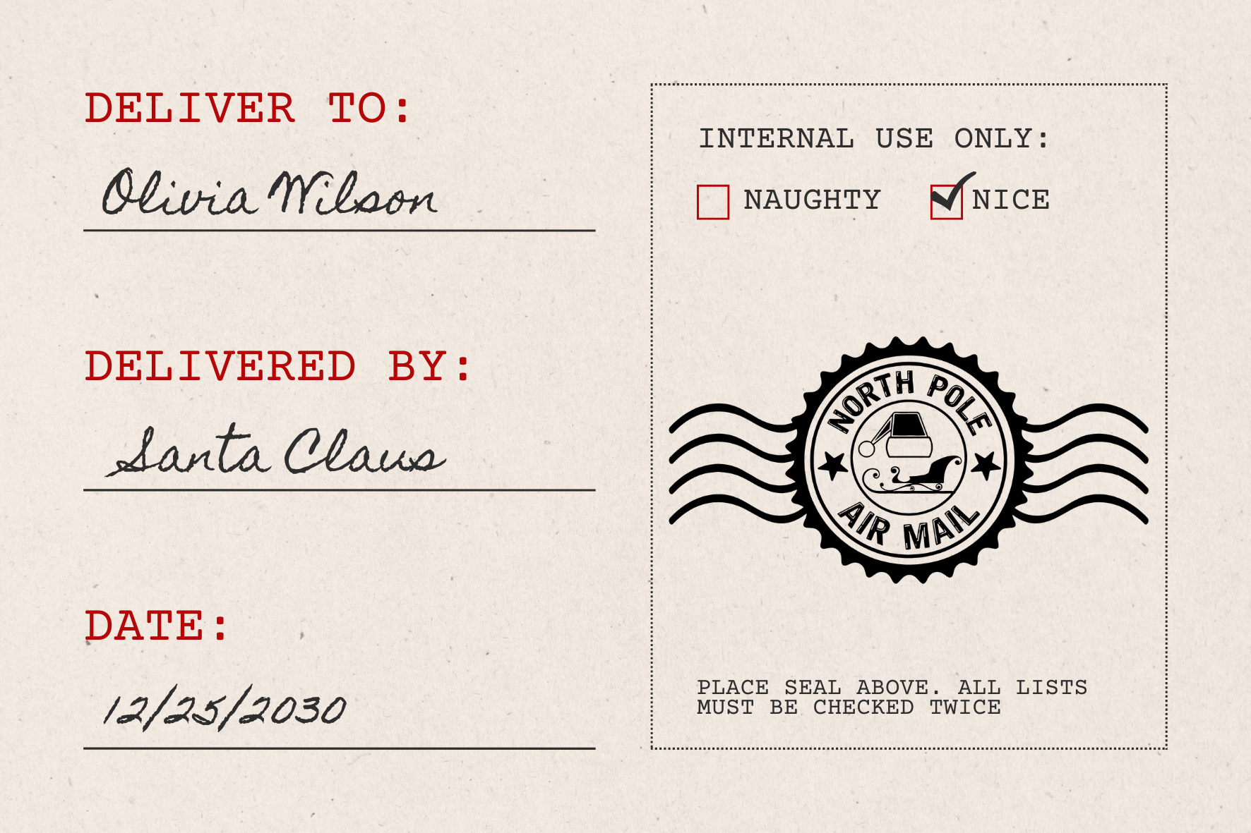 Large North Pole Air Mail Santa Christmas Stamp (SH-76273)