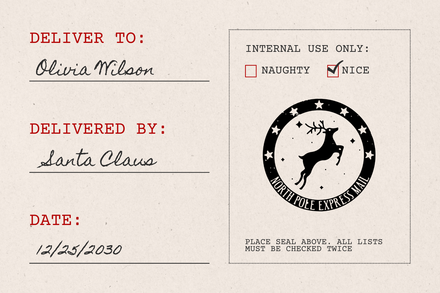 North Pole Express Mail Rainier Rustic Christmas Stamp (SH-76261)