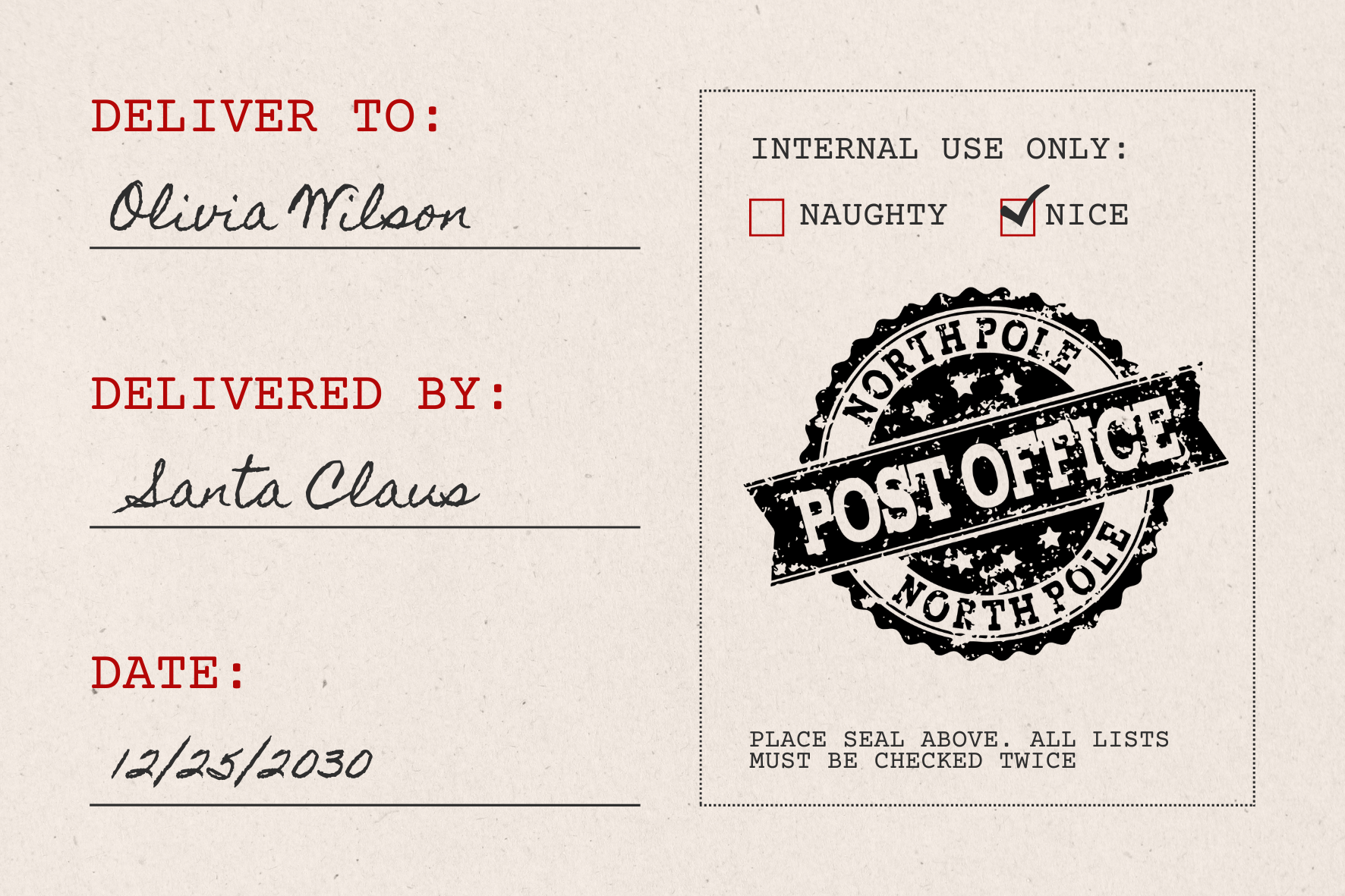 North Pole Post Office Rustic Christmas Stamp (SH-76226)