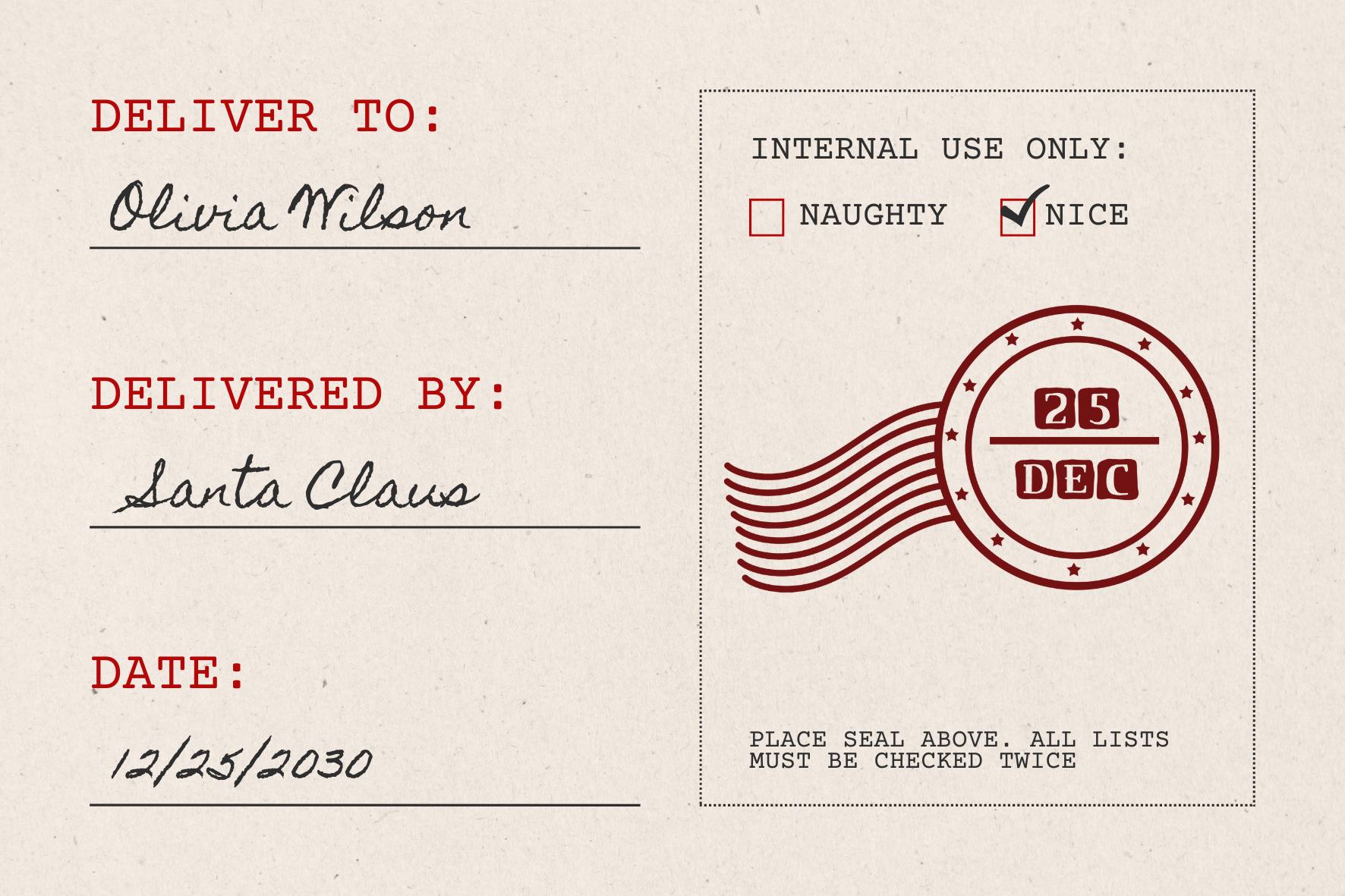 Large December 25 Santa Christmas Stamp (SH-76279)