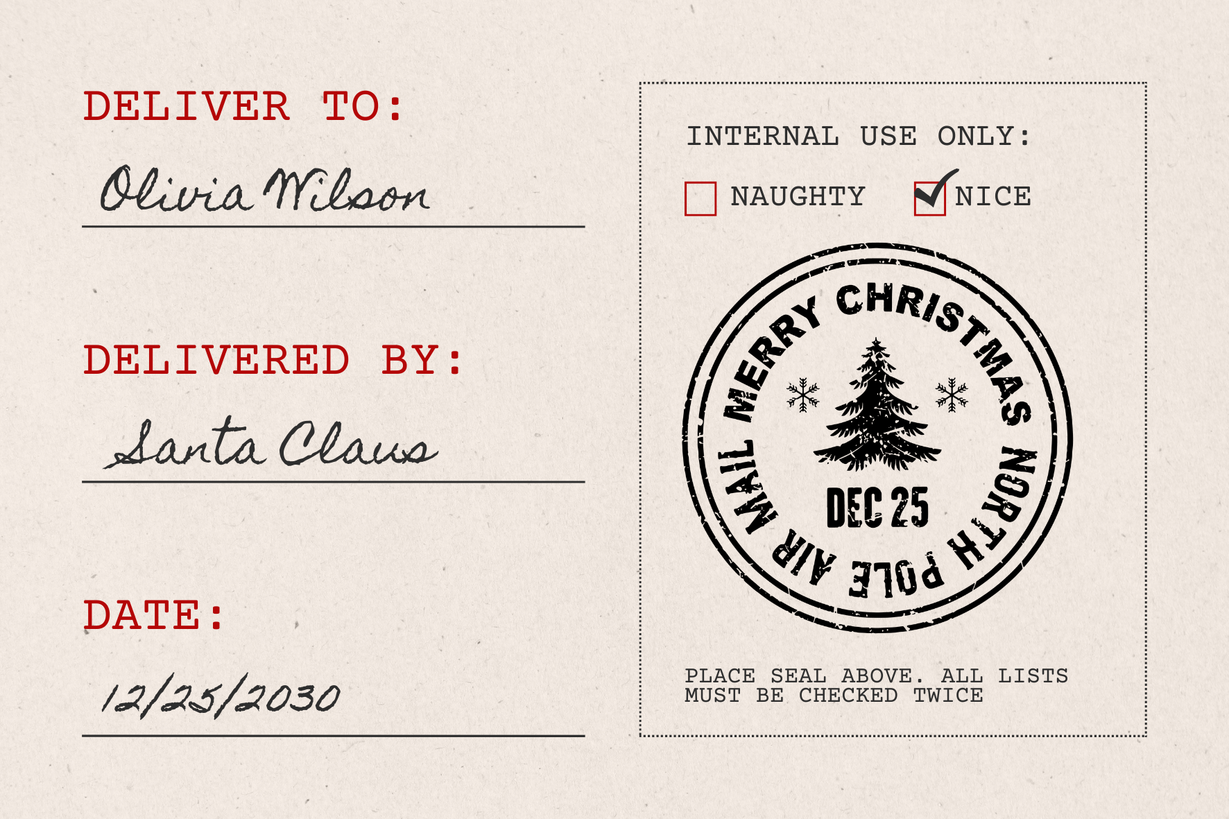 Merry Christmas North Pole Air Mail Stamp (SH-76259)