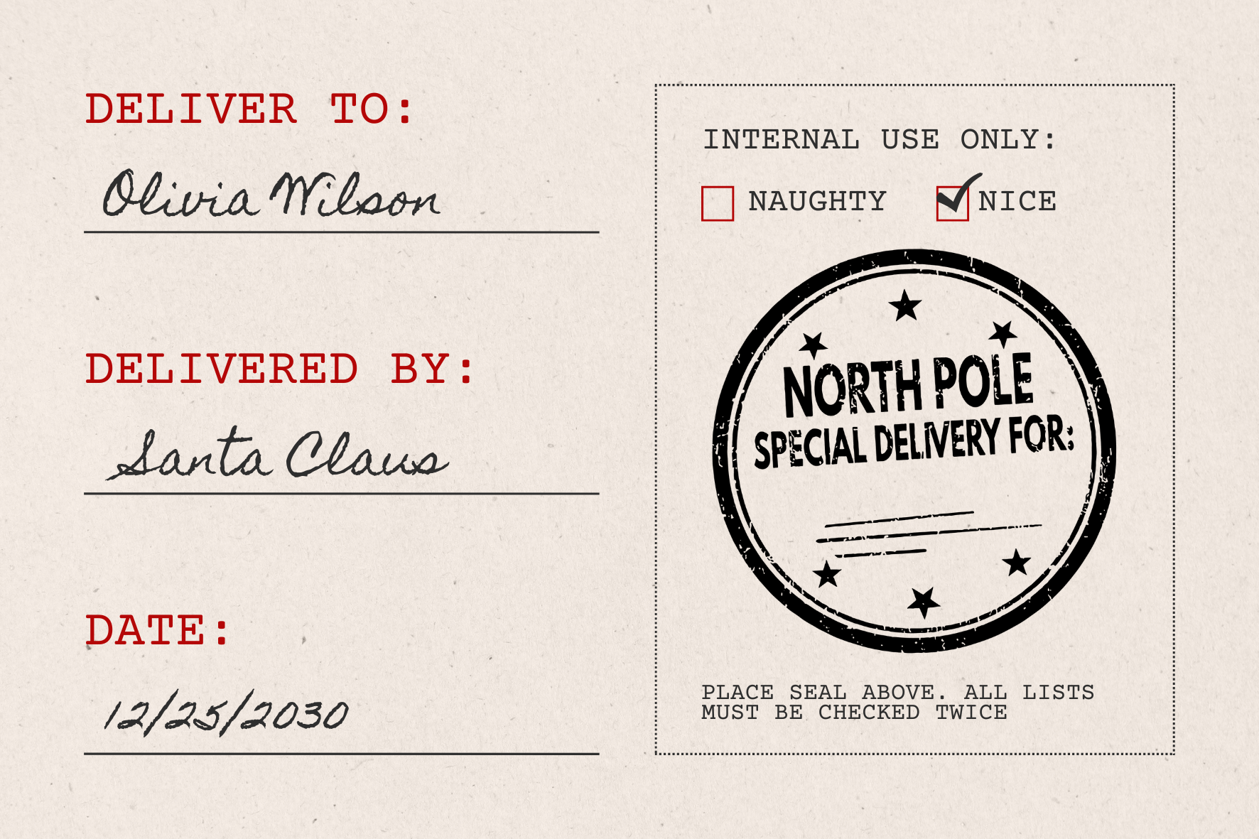 North Pole Special Delivery Rustic Christmas Stamp (SH-76255)