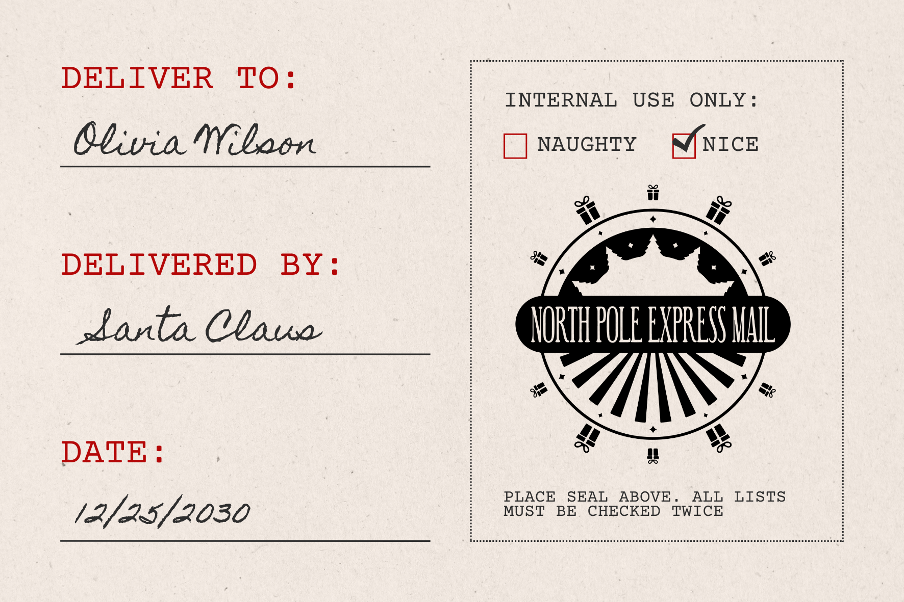 North Pole Express Mail Christmas Stamp (SH-76262)