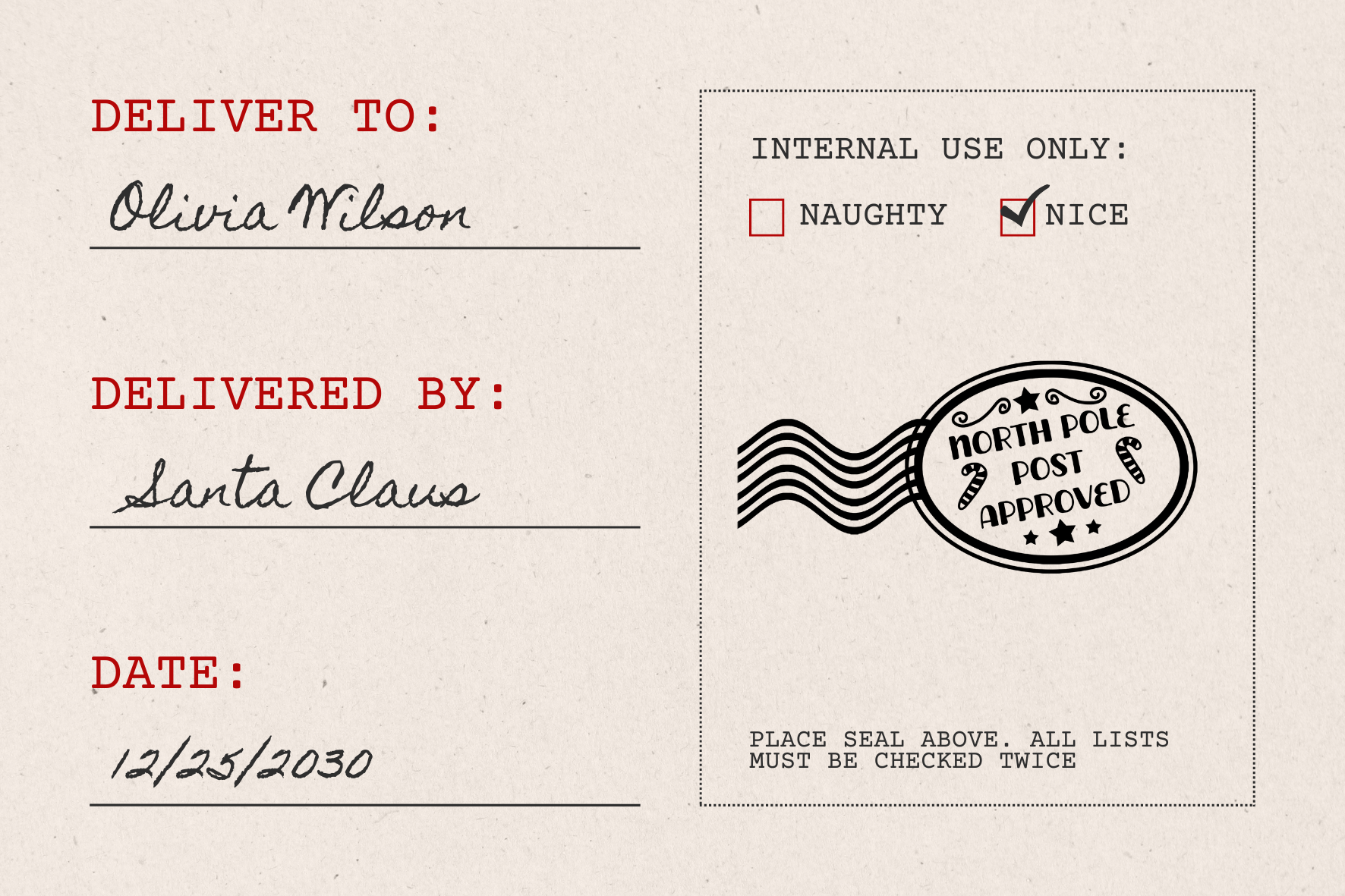 Large North Pole Approved Christmas Stamp (SH-76276)