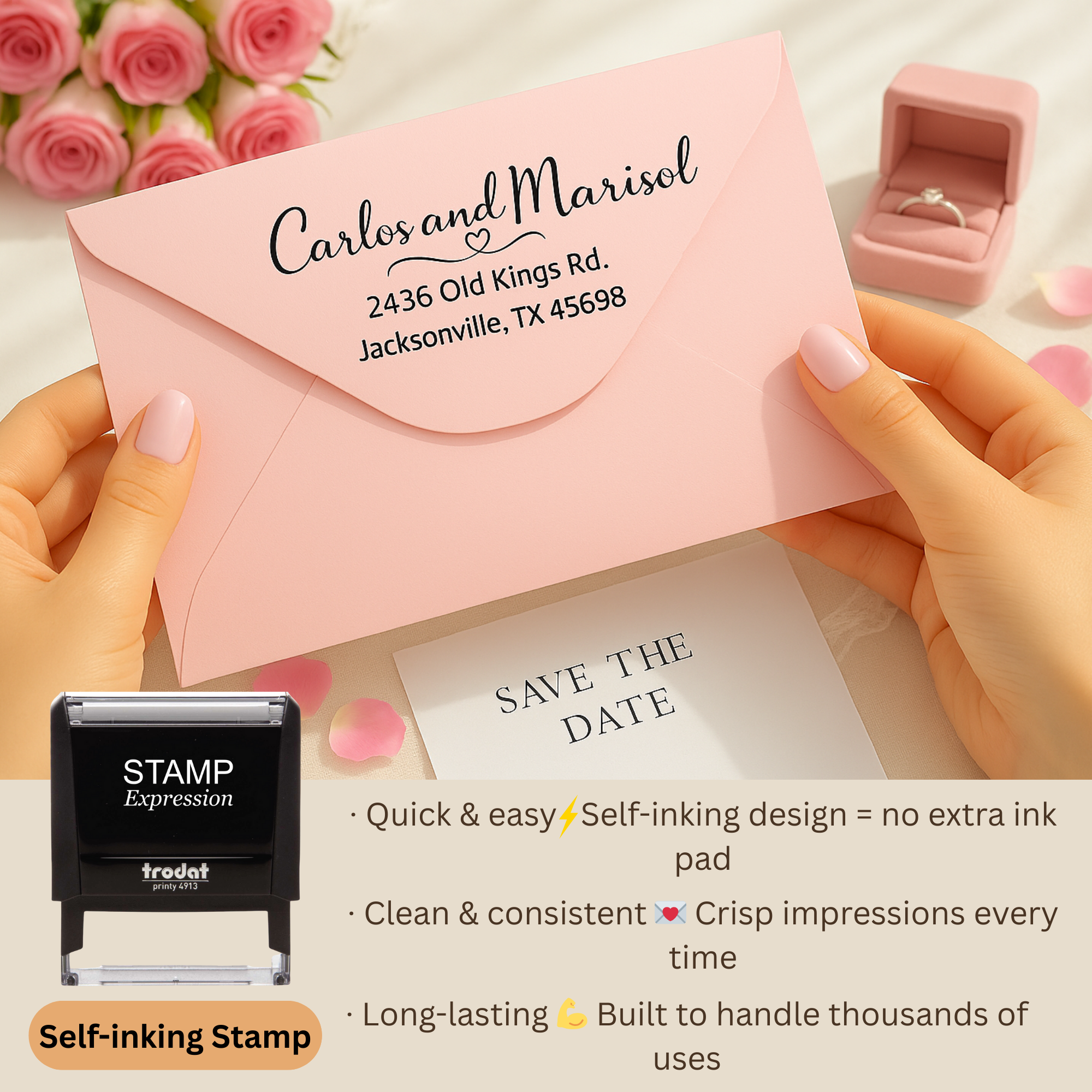 Custom Rectangular Self Inking Return Address Stamp Personalized With Lines Of Text (SE-71003)