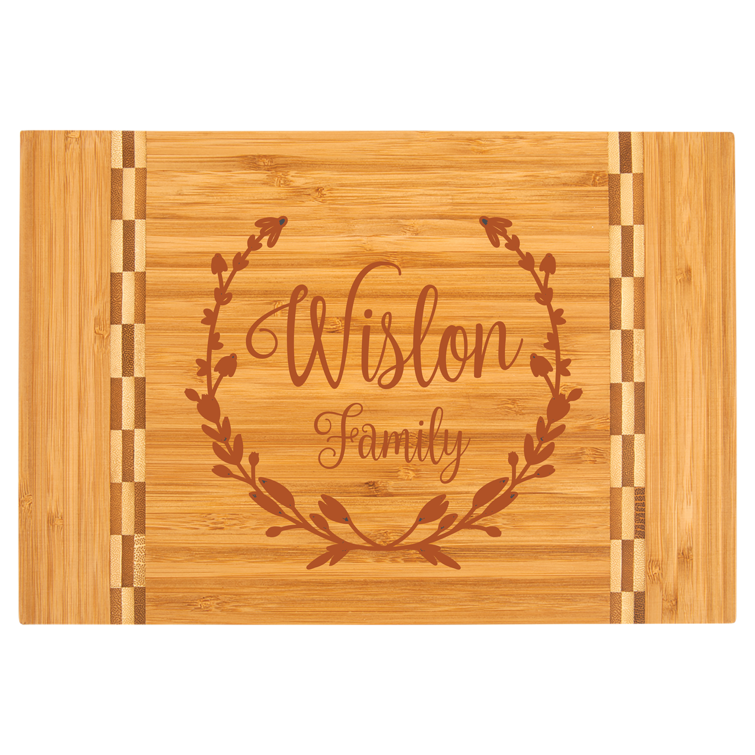 Natural Bamboo Cutting Board with Butcher Block Inlay Personalized with your name- 12" x 8.25"