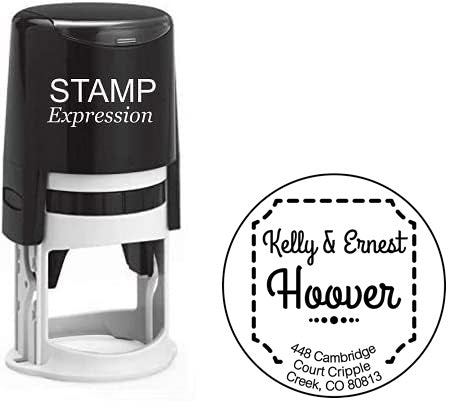 Dotted Frame Custom Return Address Stamp - Self Inking. Personalized rubber stamp with lines of text