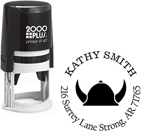 Viking Helmet Custom Return Address Stamp - Self Inking. Personalized Rubber Stamp with Lines of Text (SH-76126)