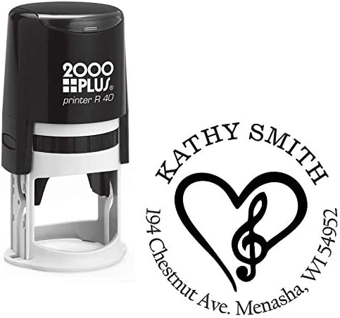 In Love with Music Clef Custom Return Address Stamp - Self Inking. Personalized Rubber Stamp with Lines of Text (SH-76190)
