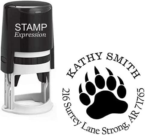 Bear Paw Custom Return Address Stamp - Self Inking. Personalized Rubber Stamp with Lines of Text (SH-76043)