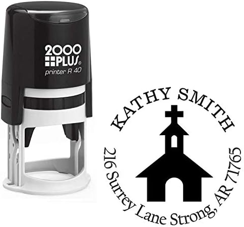 Church Religious Custom Return Address Stamp - Self Inking. Personalized Rubber Stamp with Lines of Text (A-76142)